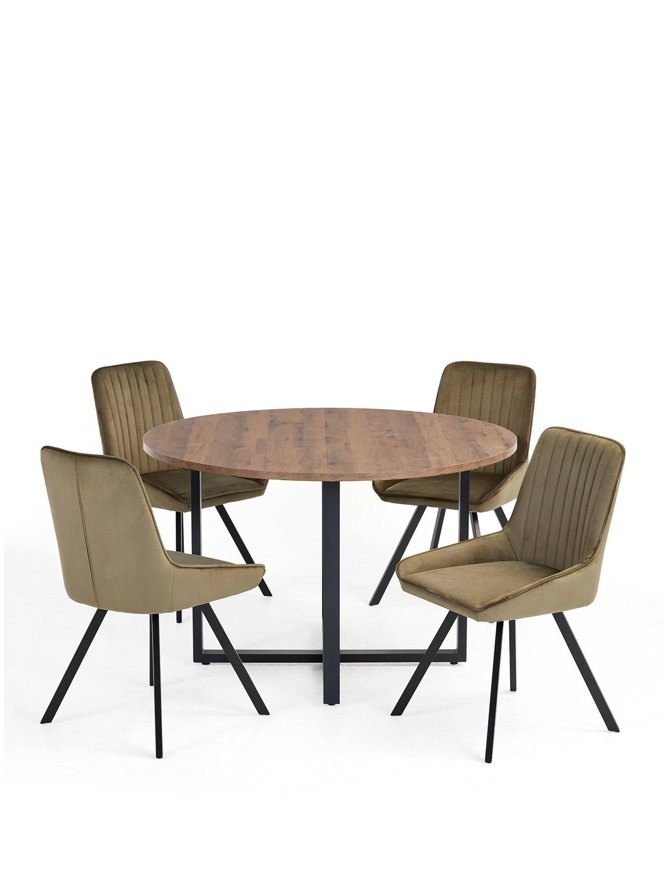 Image 2 of 7 of The Very Collection Harlem Mid Oak Round Dining Table With 4 Marlow Moss Green Chairs - FSC&reg; Certified