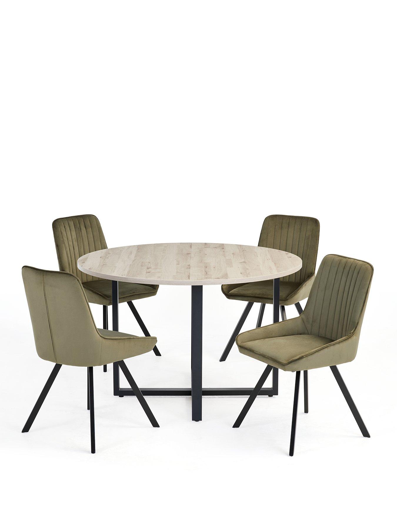Image 2 of 7 of The Very Collection Harlem Grey Oak Round Dining Table With 4 Marlow Moss Green Chairs