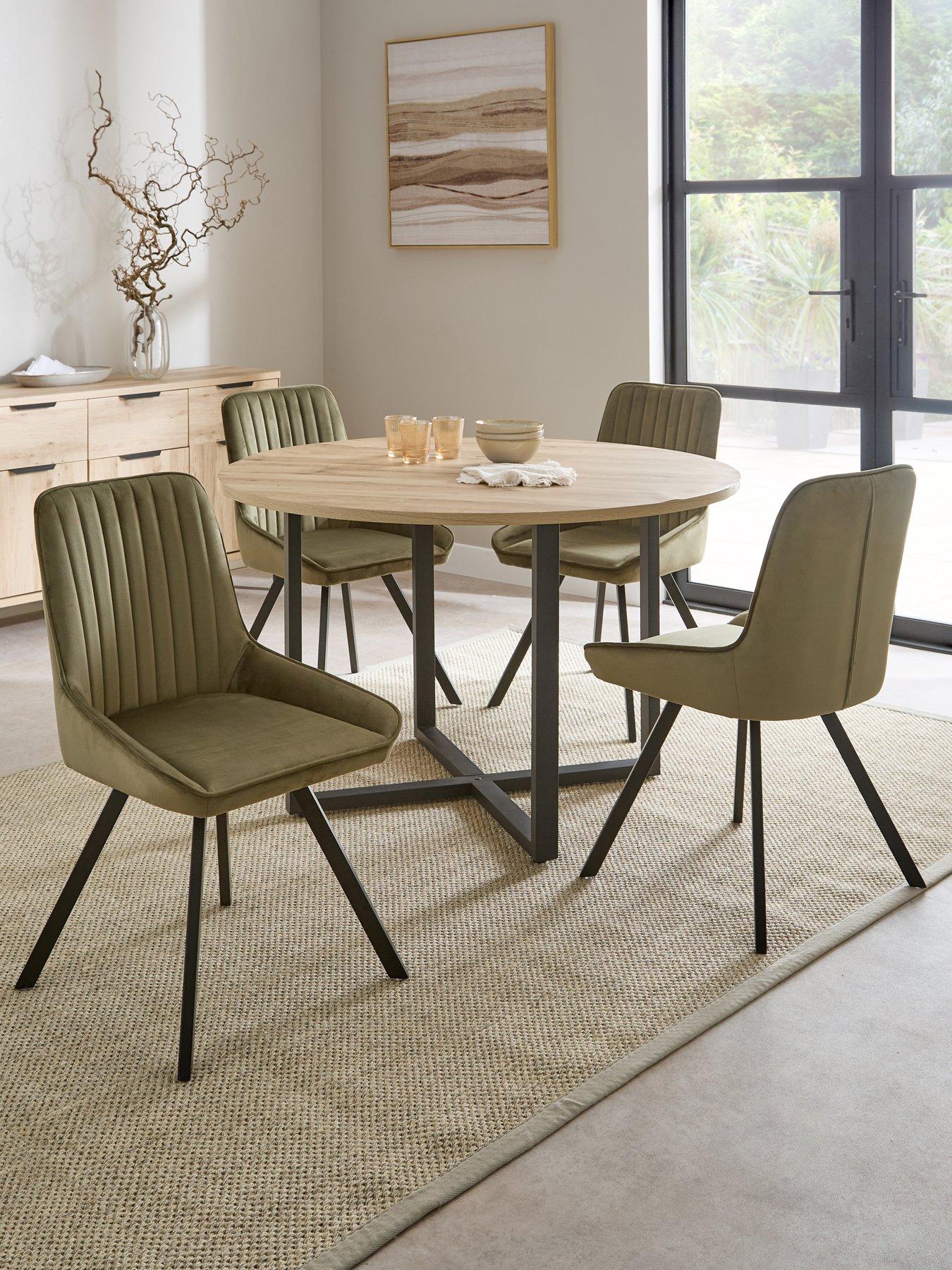 Image 1 of 7 of The Very Collection Harlem Light Oak Round Dining Table With 4 Marlow Moss Green Chairs - FSC&reg; Certified