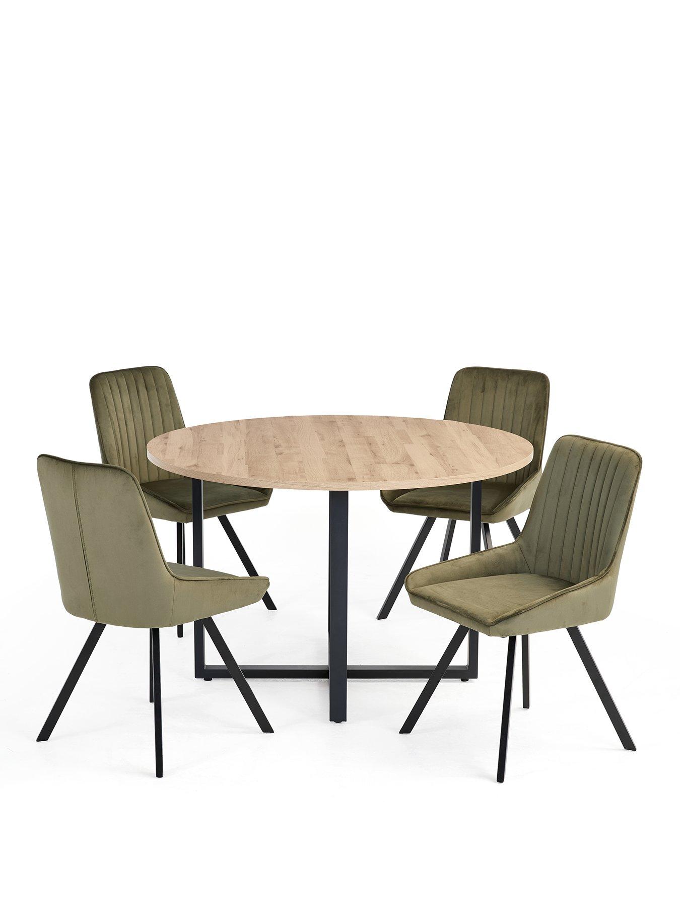 Image 2 of 7 of The Very Collection Harlem Light Oak Round Dining Table With 4 Marlow Moss Green Chairs - FSC&reg; Certified