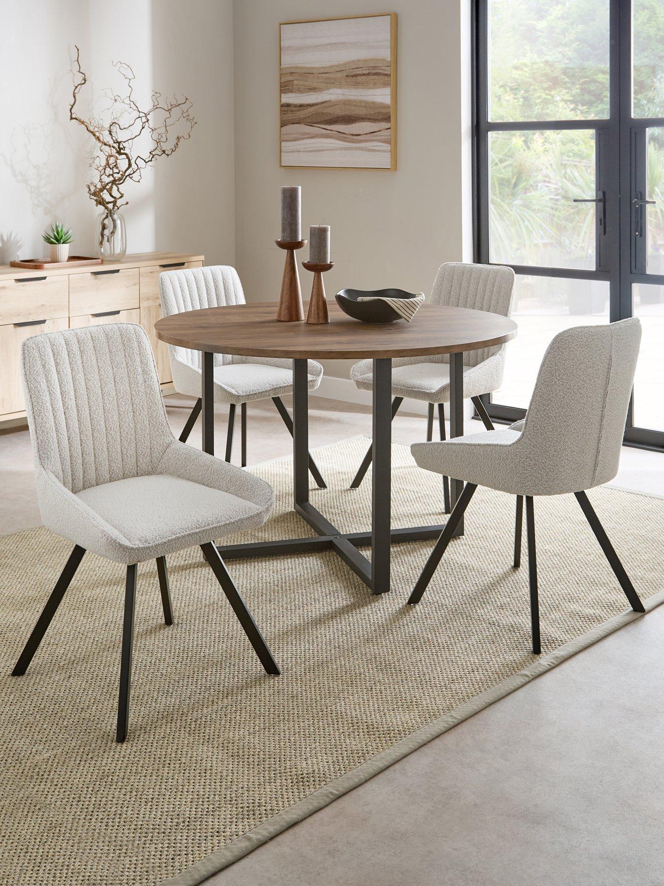 The Very Collection Harlem Mid Oak Round Dining Table With 4 Marlow Boucle Chairs - FSC® Certified