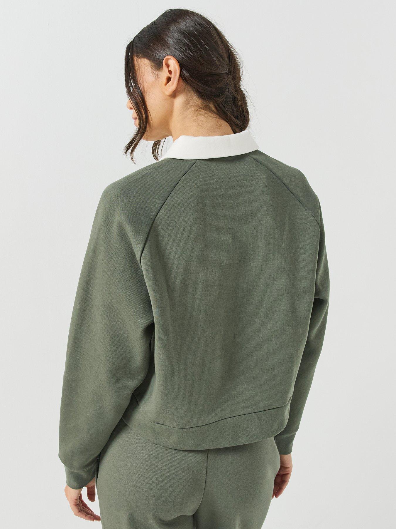 Image 2 of 5 of Puma Womens Class Relaxed Long Sleeve Contrast Collar Polo Shirt - Green