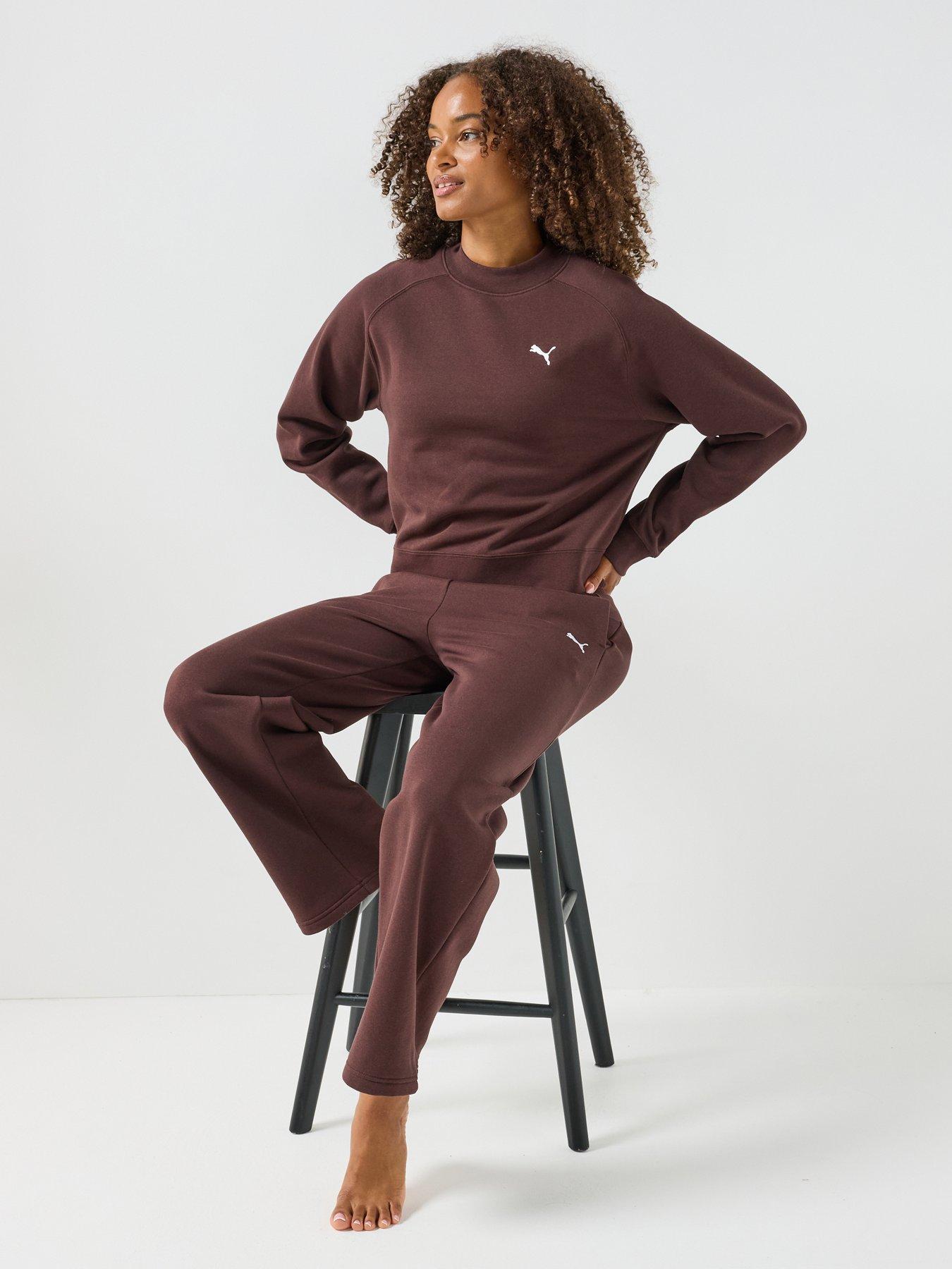 Image 1 of 6 of Puma Womens Loungewear Fleece Sweat Standard Suit - Brown
