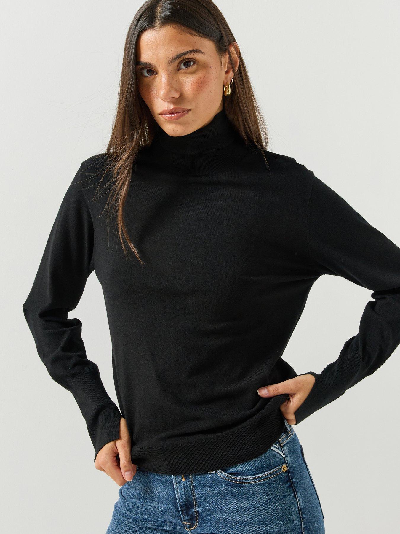 Image 1 of 6 of Replay Womens Roll Neck Plain Knit Jumper - Black