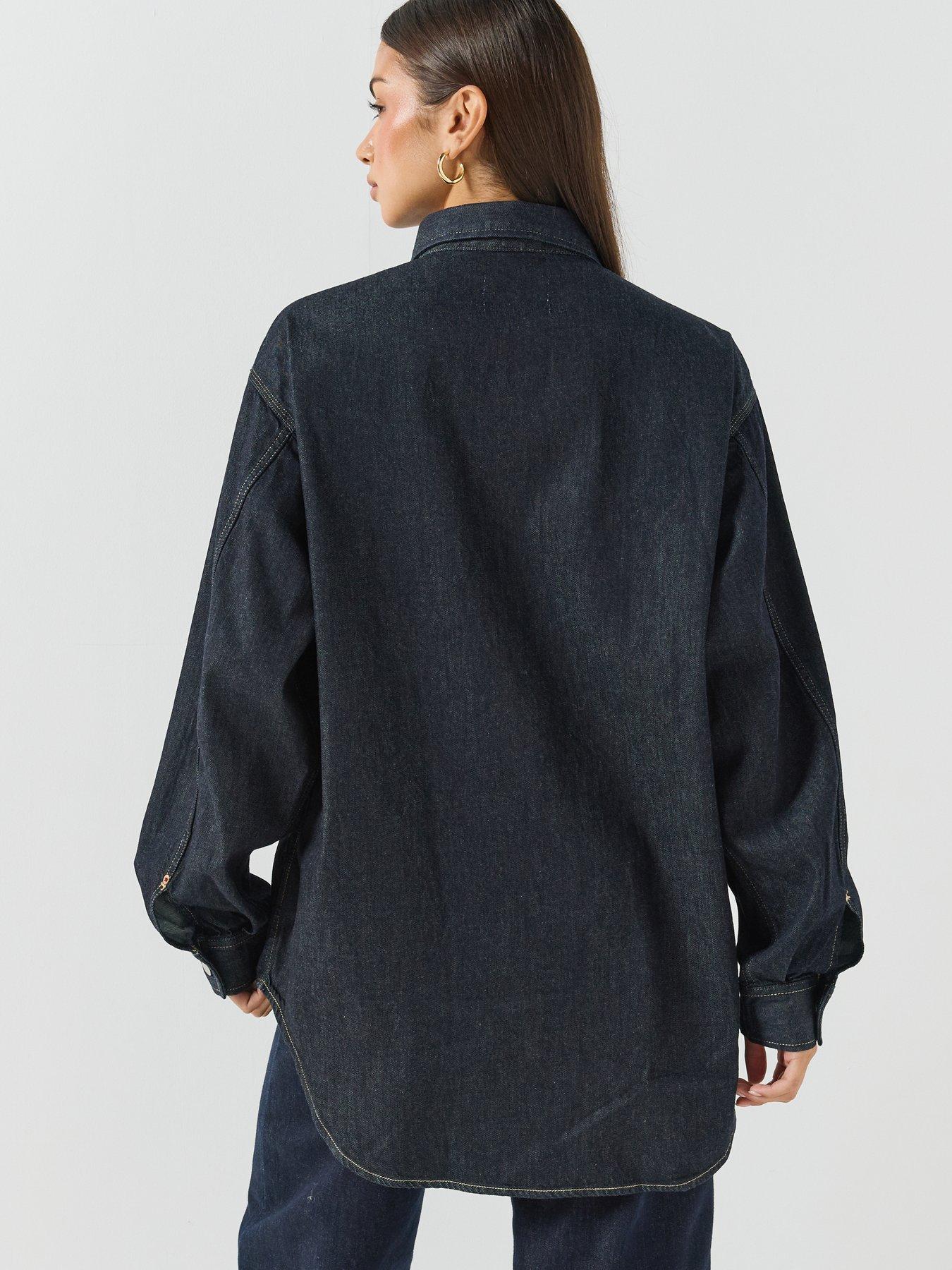 Image 2 of 6 of Replay Womens Oversized Longline Denim Shirt - Blue