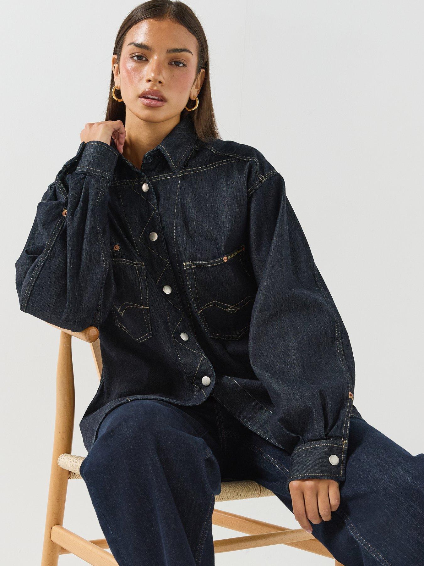 Image 4 of 6 of Replay Womens Oversized Longline Denim Shirt - Blue