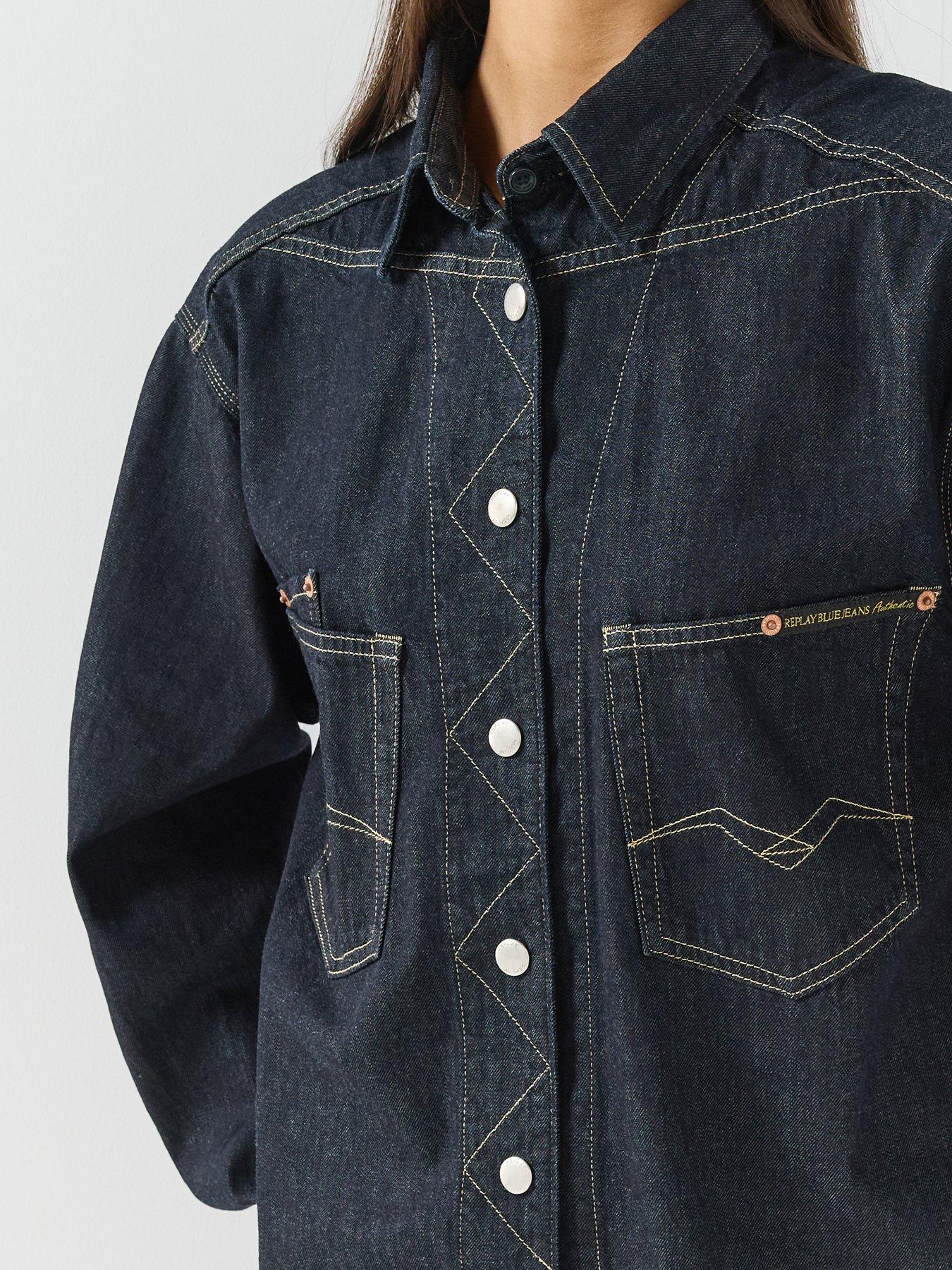 Image 6 of 6 of Replay Womens Oversized Longline Denim Shirt - Blue
