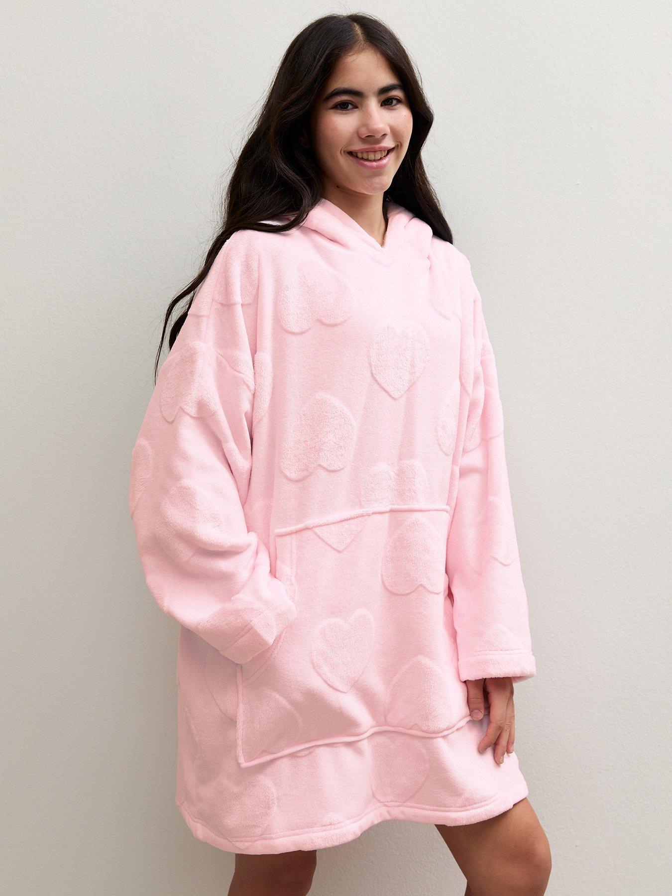 Image 1 of 5 of New Look 915 Girls Pink Heart Pattern Oversized Hoodie