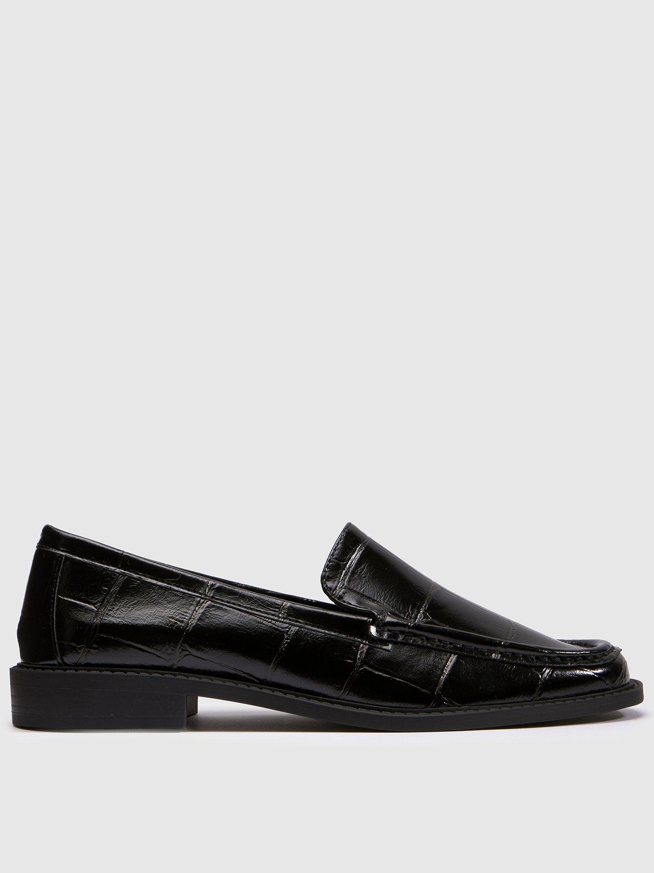Schuh Patent Croc Effect Loafers with Slip-On Design - Black