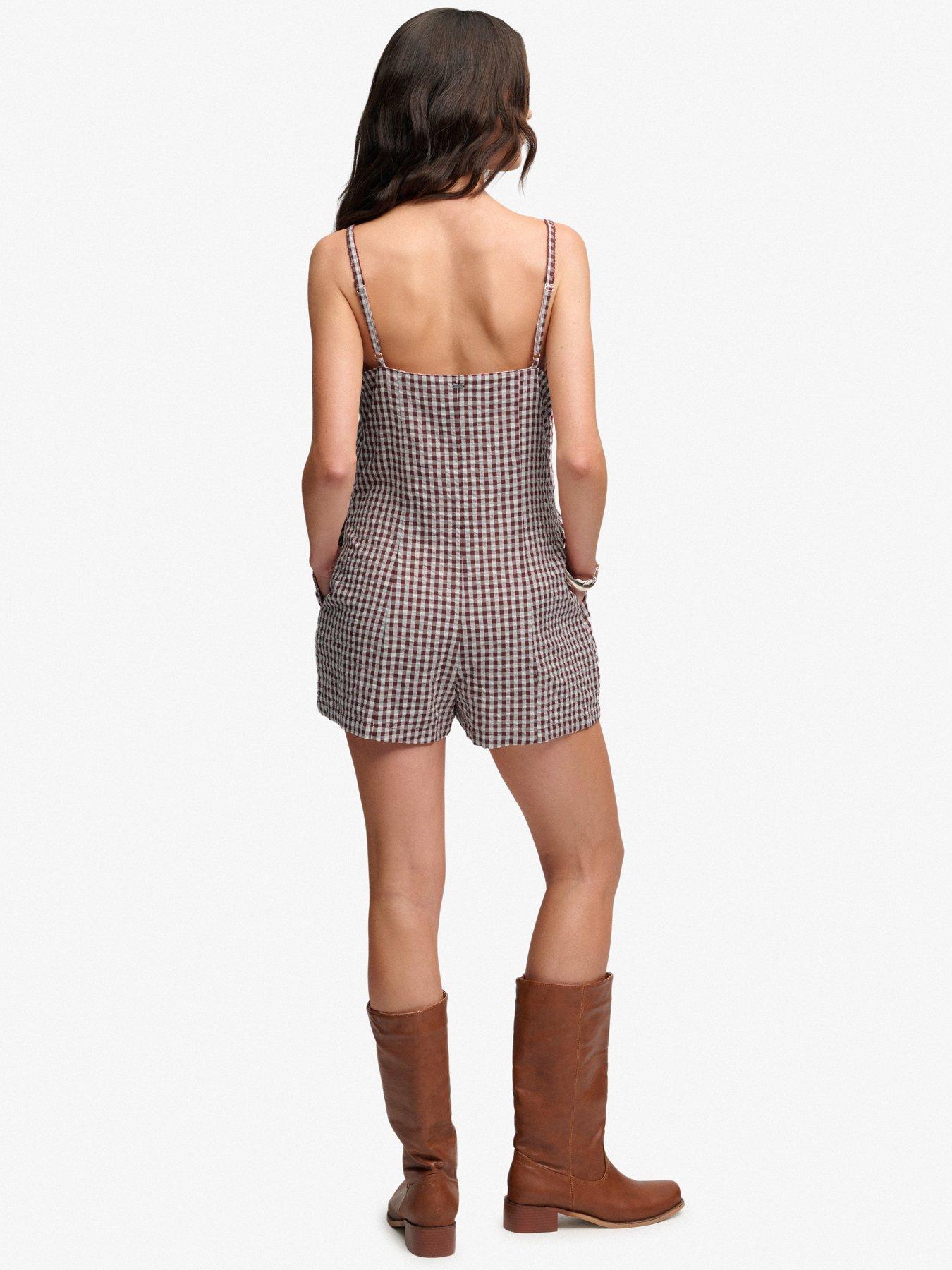 Image 2 of 7 of Superdry Gingham Cami Playsuit - Red