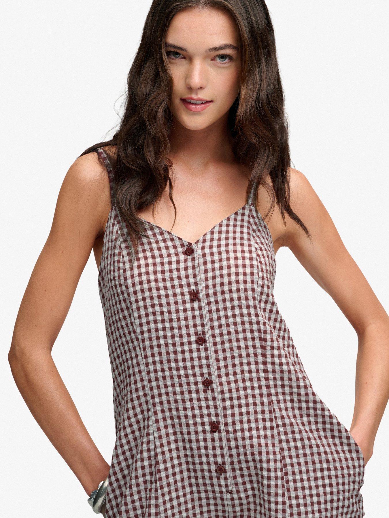 Image 4 of 7 of Superdry Gingham Cami Playsuit - Red