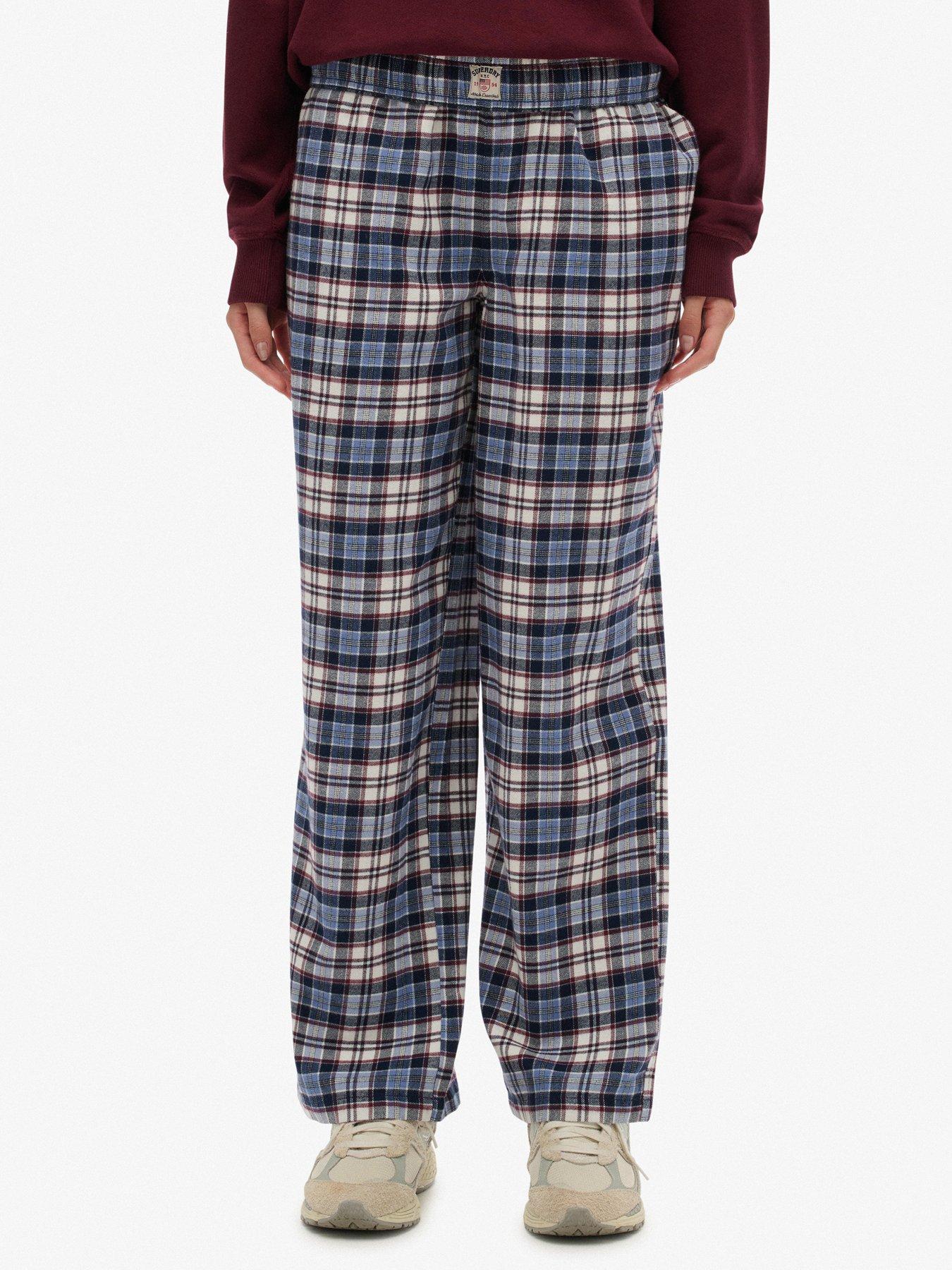 Image 1 of 7 of Superdry Cotton Check Elastic Trousers - Navy Check