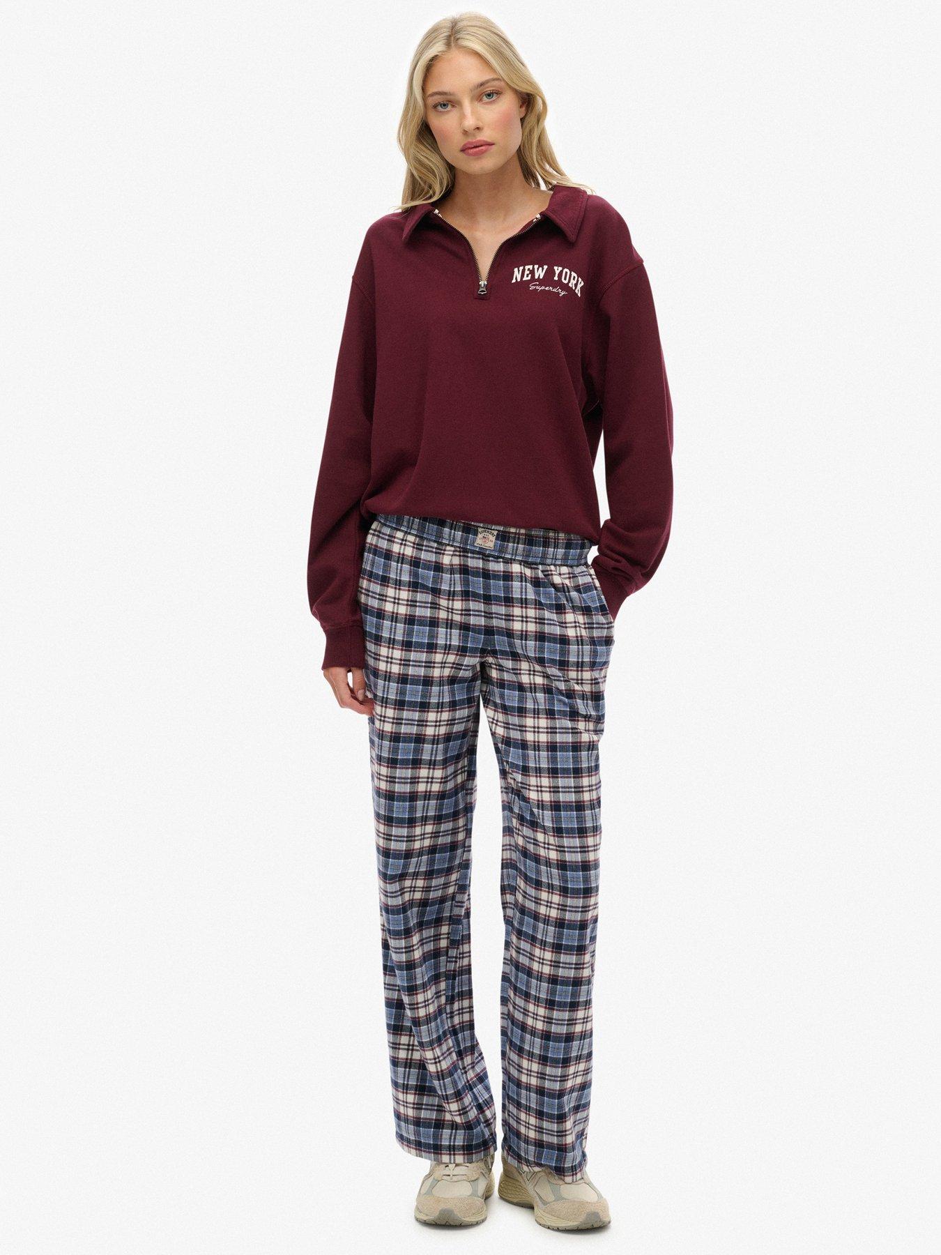 Image 3 of 7 of Superdry Cotton Check Elastic Trousers - Navy Check