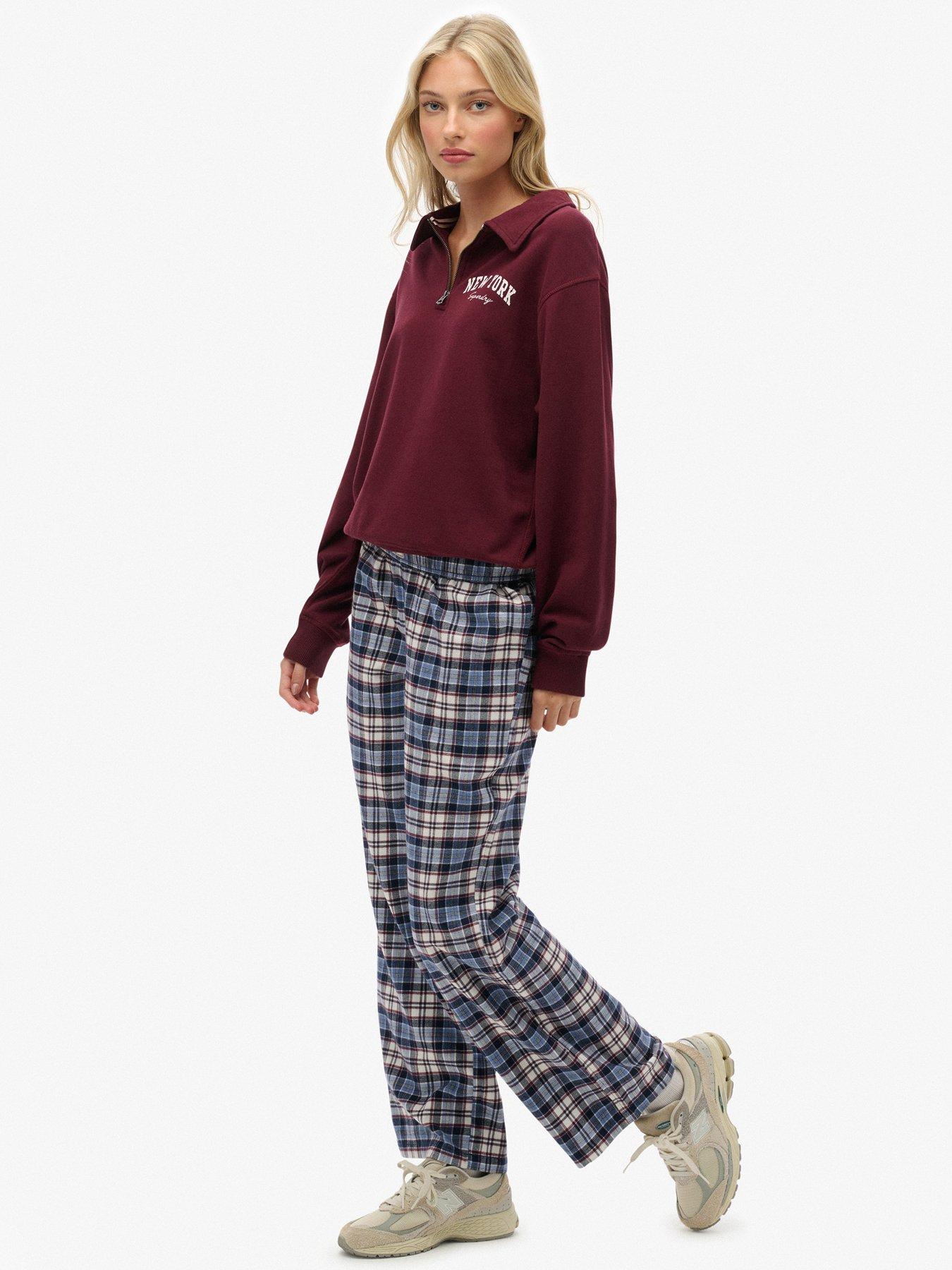 Image 4 of 7 of Superdry Cotton Check Elastic Trousers - Navy Check