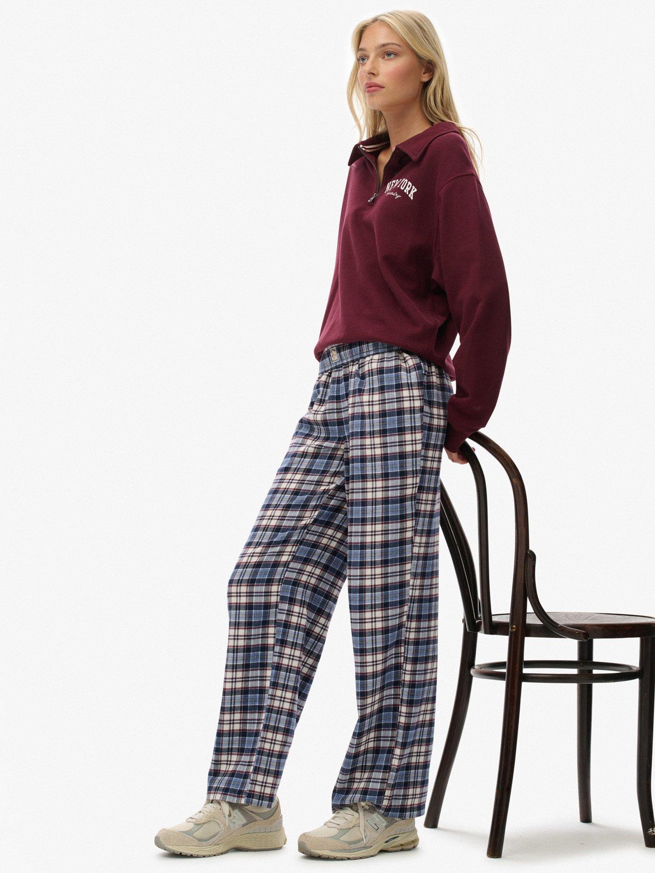 Image 6 of 7 of Superdry Cotton Check Elastic Trousers - Navy Check