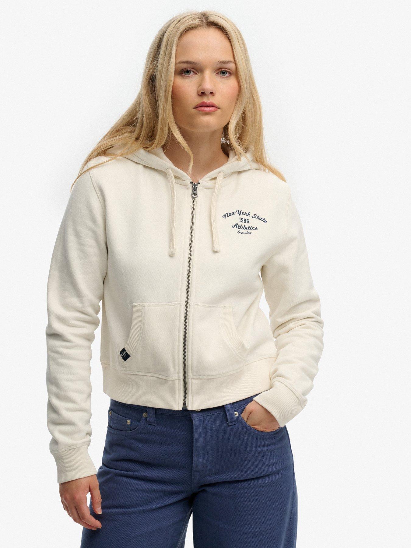 Superdry Athletic Essentials Relaxed Crop Zip Hoodie - White