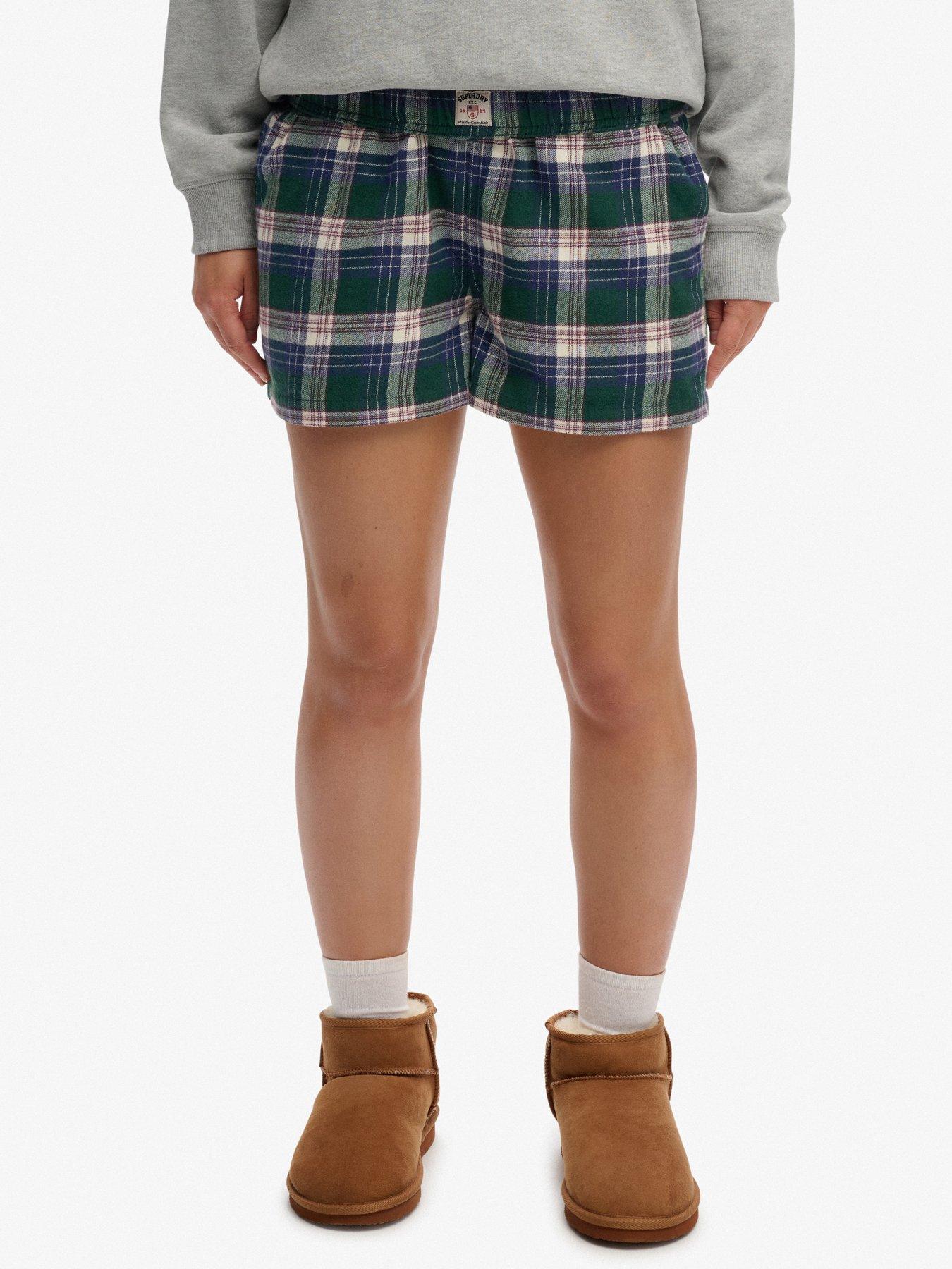 Superdry Cotton Check Elastic Shorts - Green