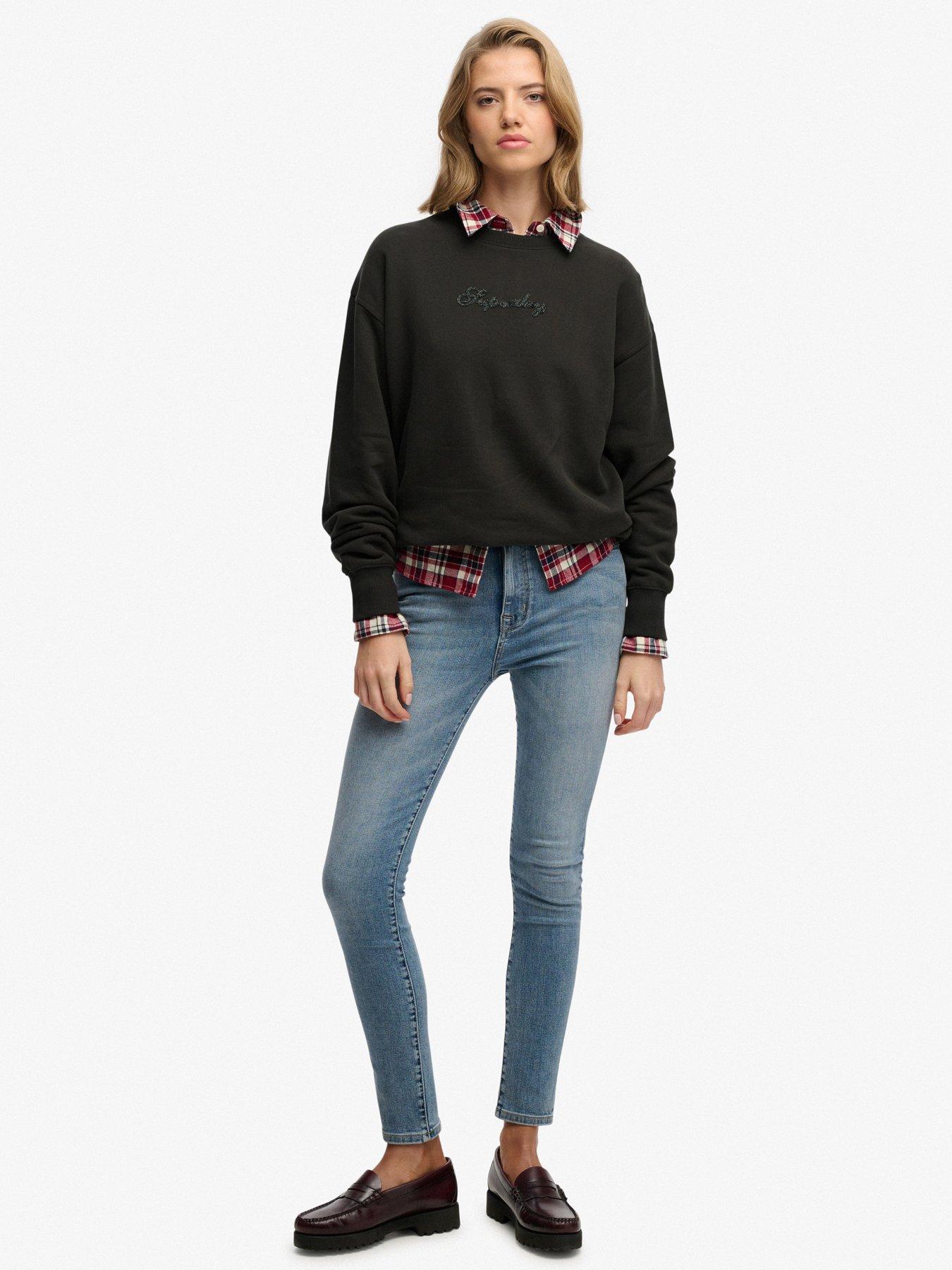 Image 3 of 6 of Superdry Script Brand Loose Crew Sweatshirt - Black
