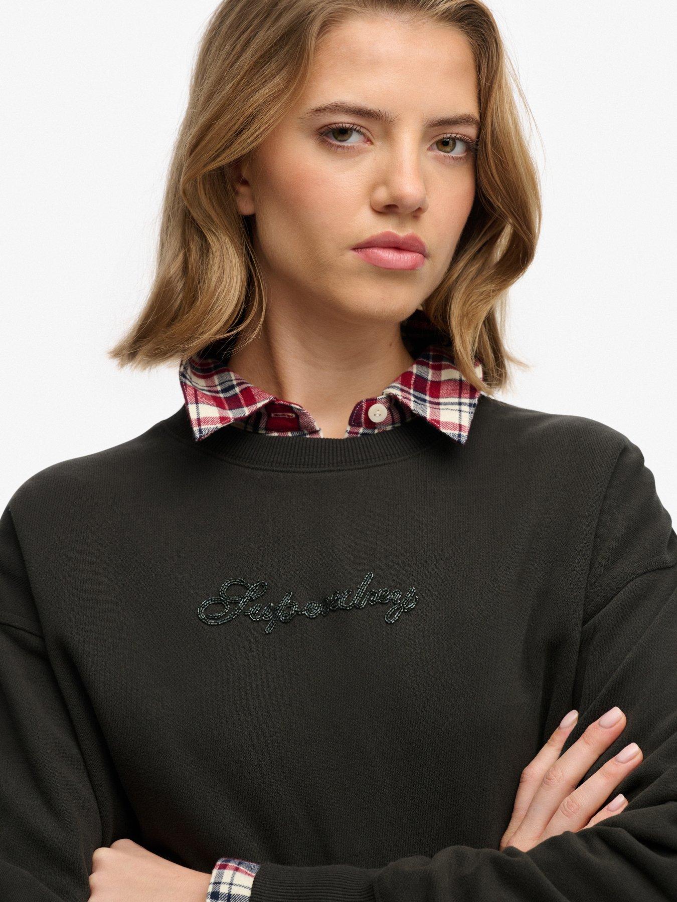 Image 4 of 6 of Superdry Script Brand Loose Crew Sweatshirt - Black