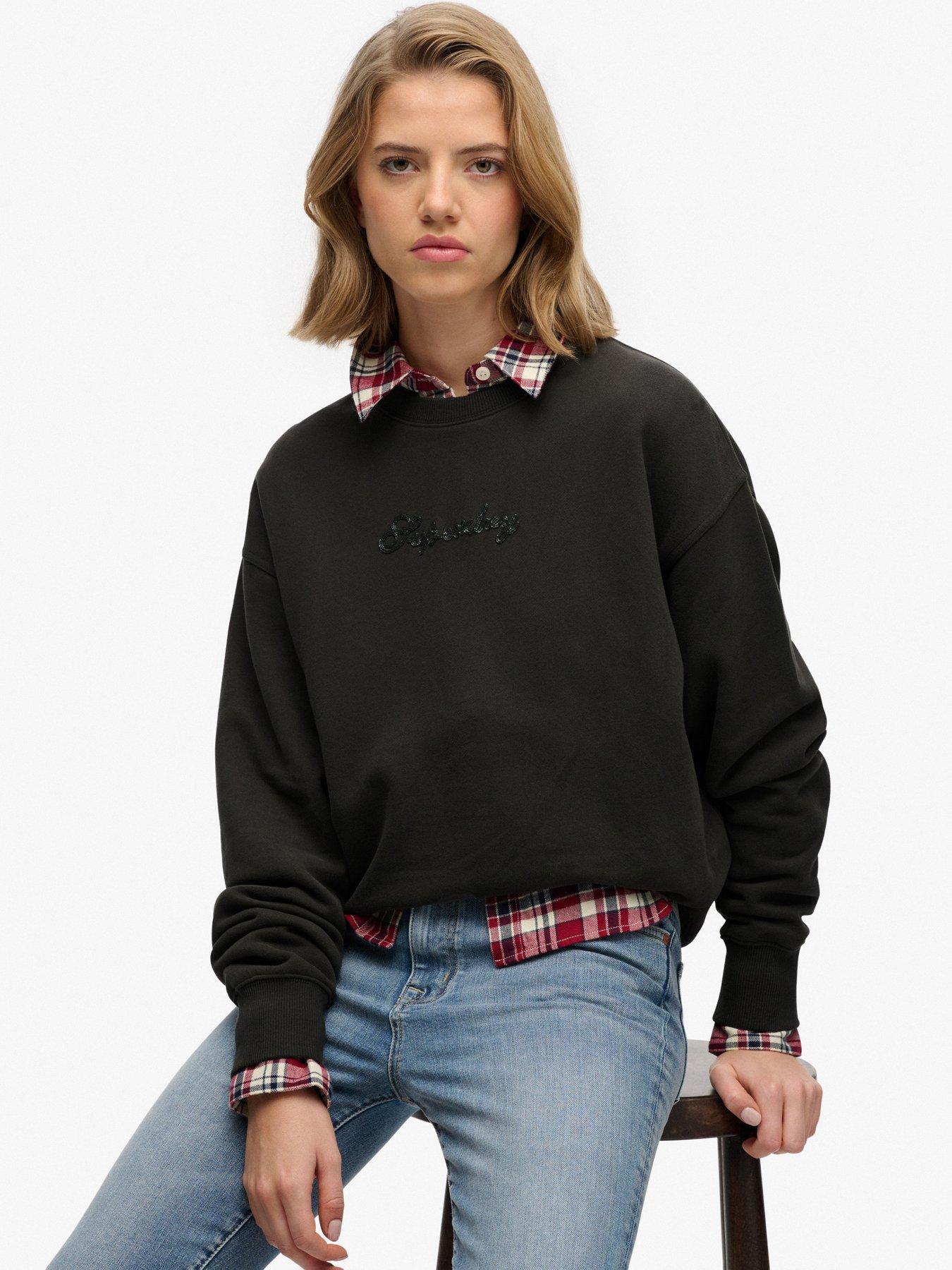 Image 5 of 6 of Superdry Script Brand Loose Crew Sweatshirt - Black