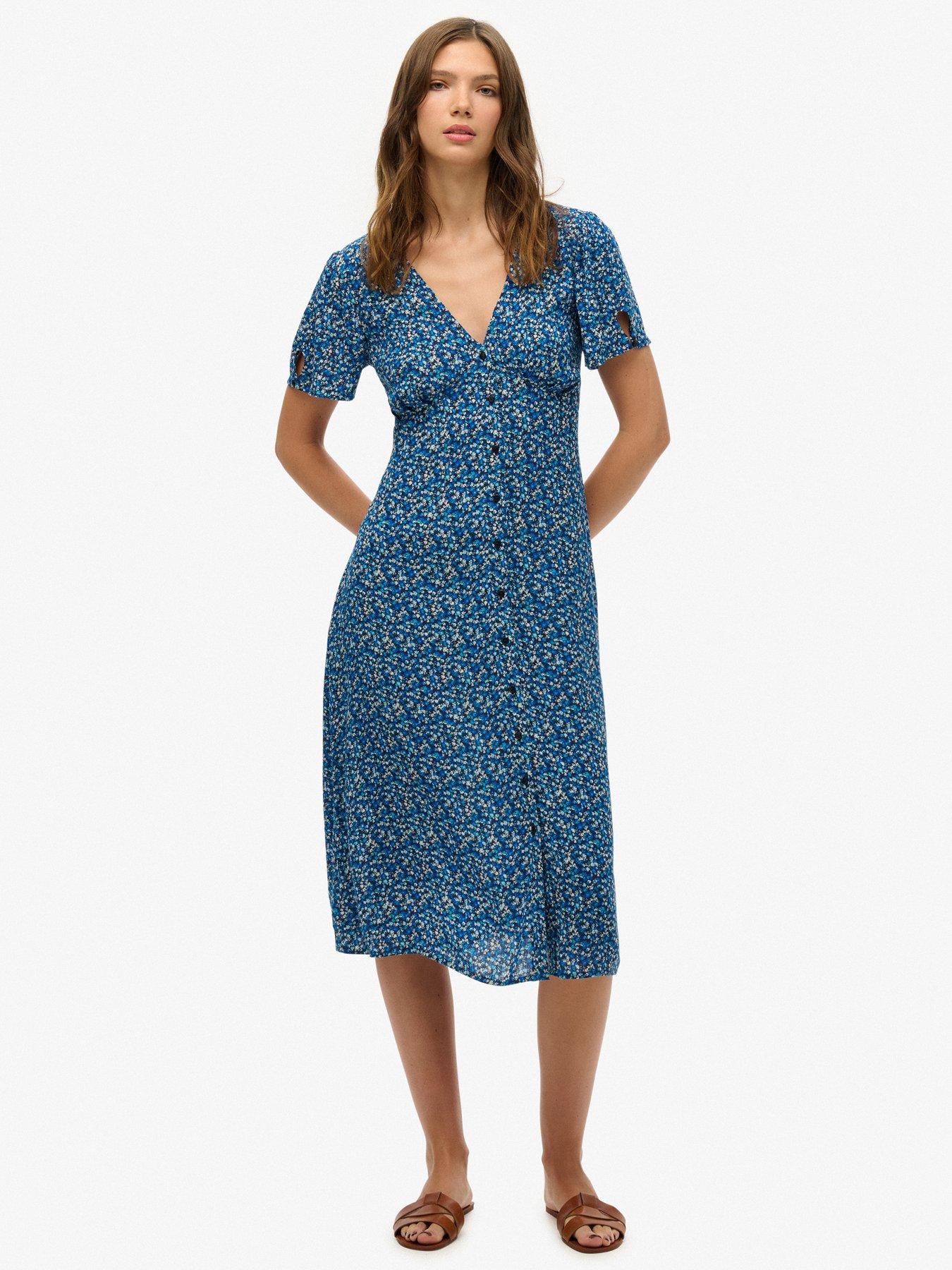 Image 1 of 6 of Superdry Print Button Midi Tea Dress