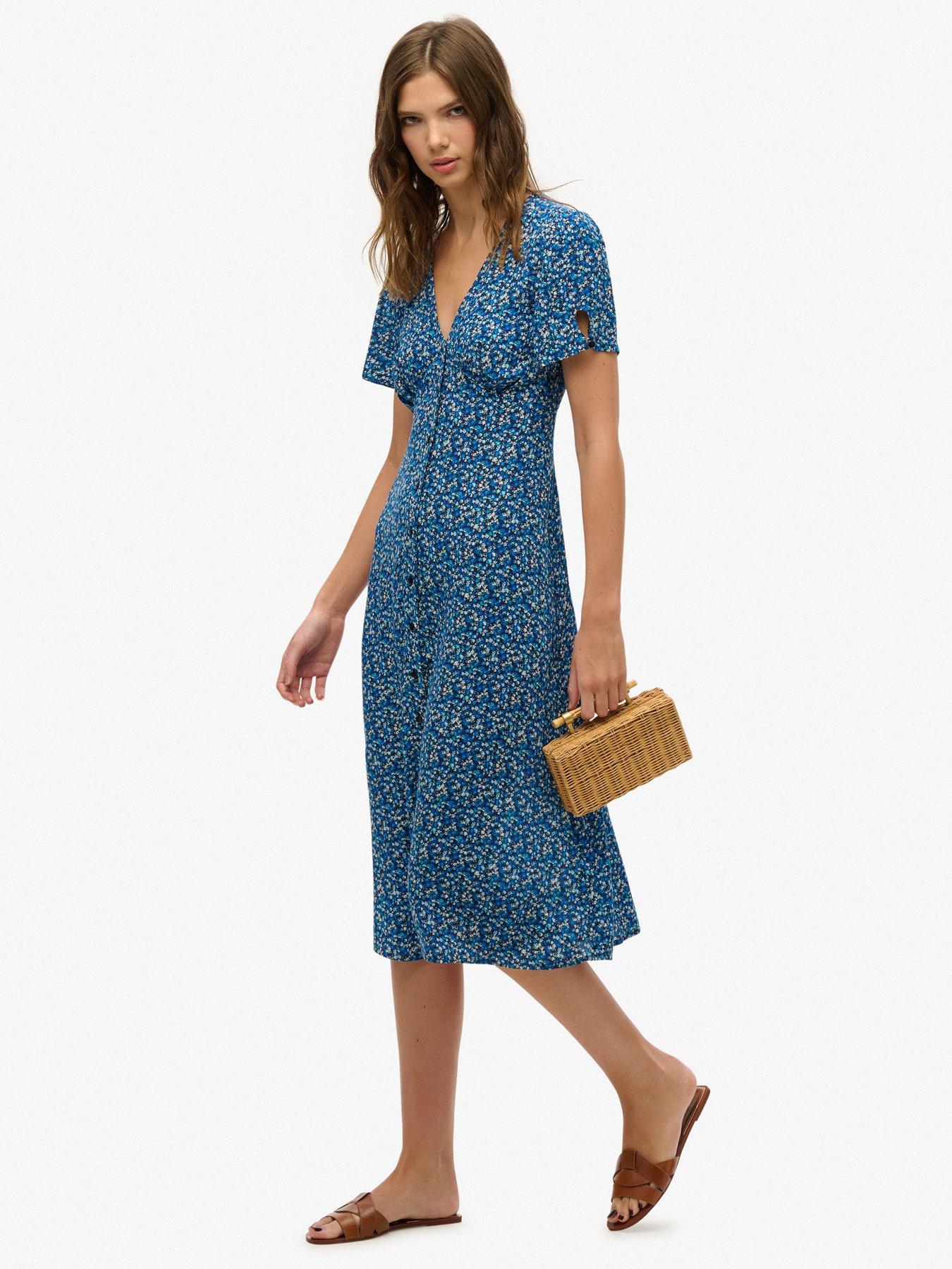 Image 3 of 6 of Superdry Print Button Midi Tea Dress