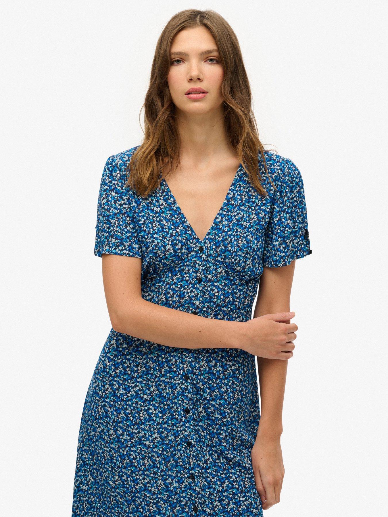 Image 4 of 6 of Superdry Print Button Midi Tea Dress