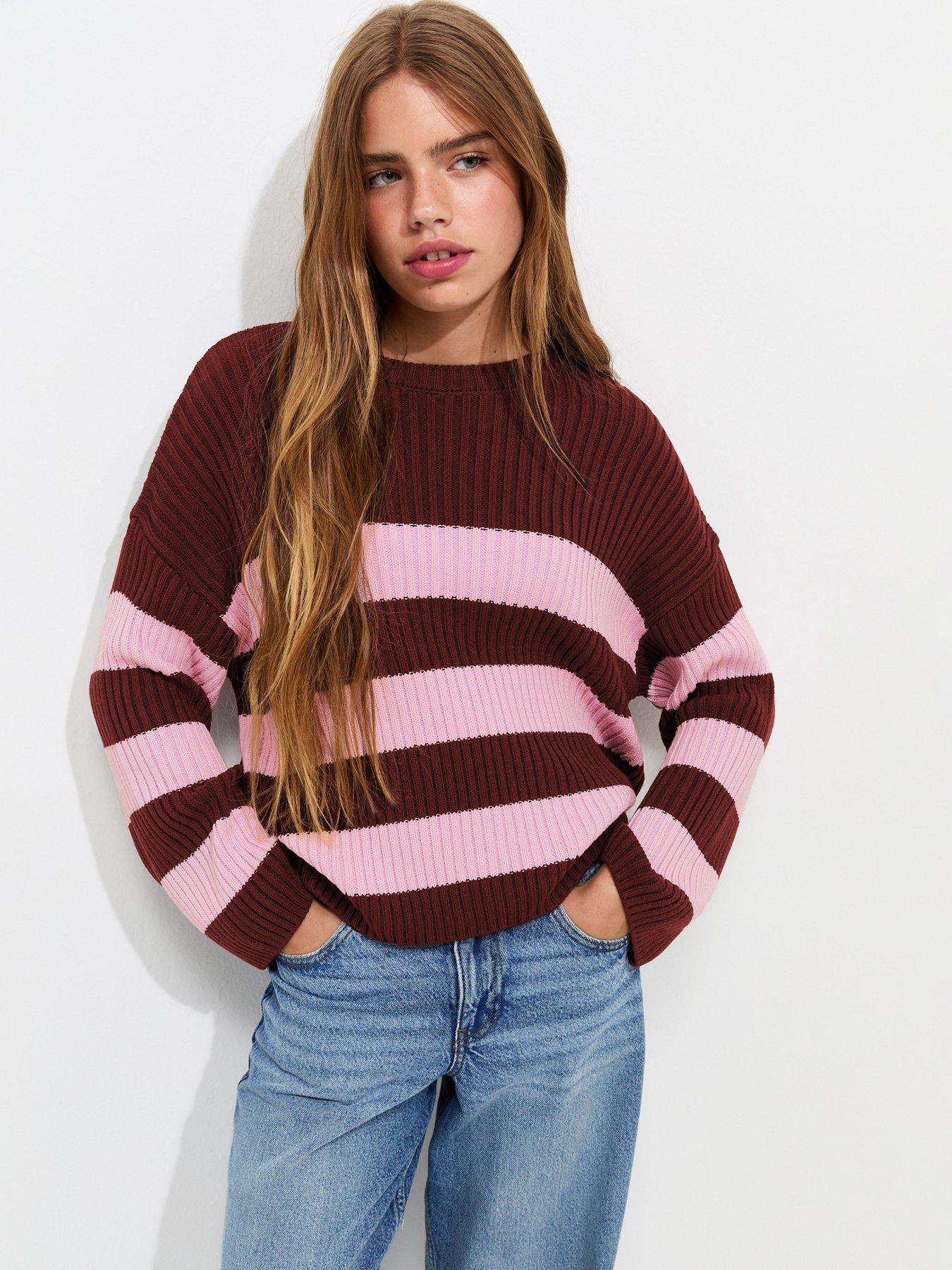 New Look 915 Girls Pink Striped Rib Jumper