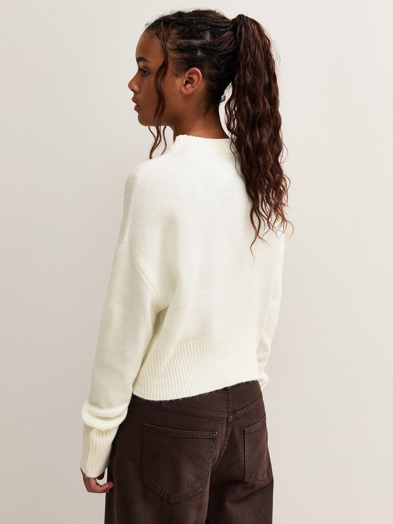 Image 2 of 5 of New Look 915 Girls Off White Knitted Bear Bow Jumper