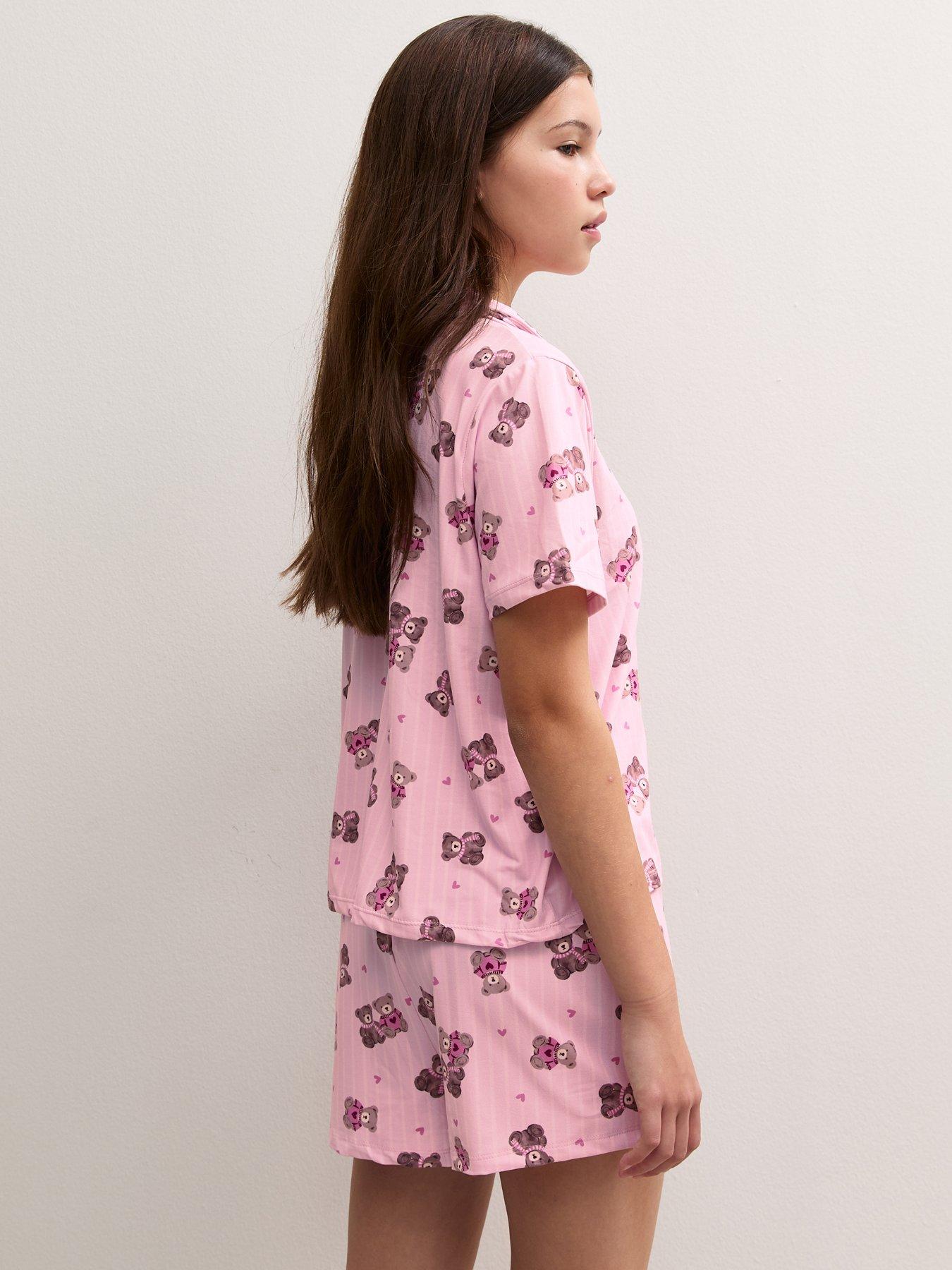 Image 2 of 5 of New Look 915 Girls Teddy Bear Print Button Through Pyjama Set - Pink