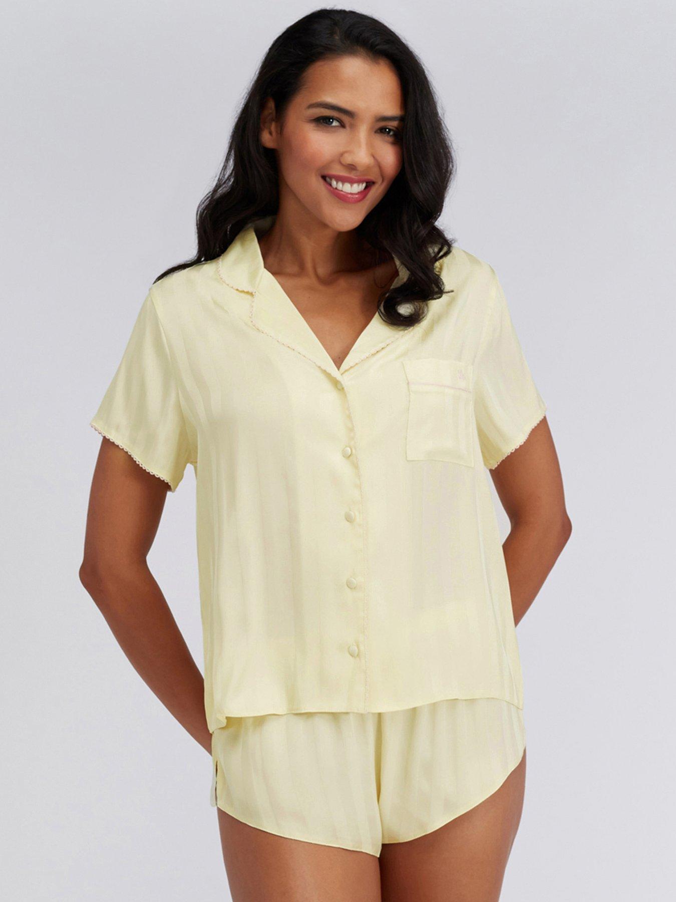 Image 1 of 5 of Boux Avenue Stripe Satin Short Pj Set - Yellow Mix