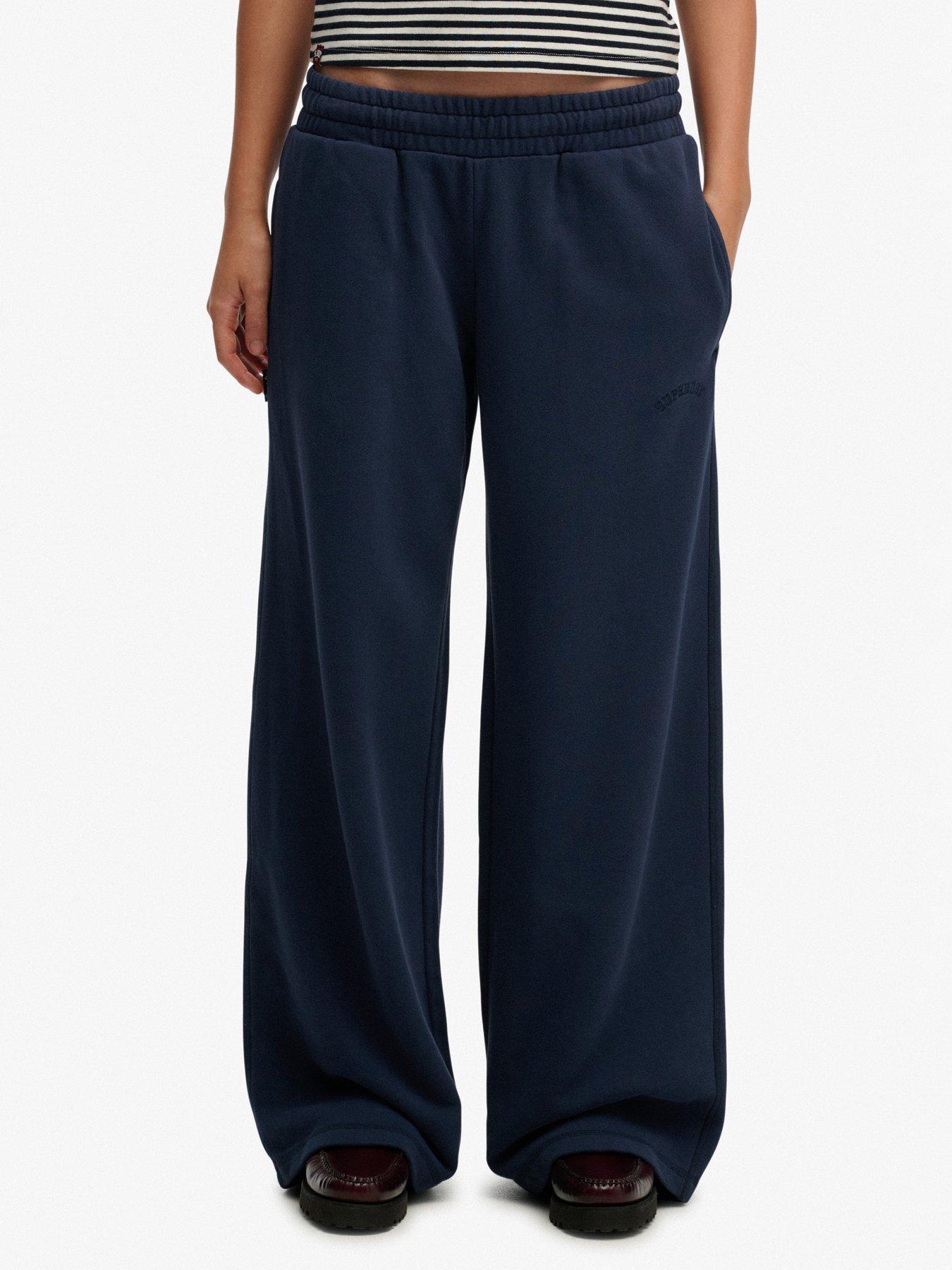 Image 1 of 6 of Superdry Essential Logo Wide Leg Joggers - Navy