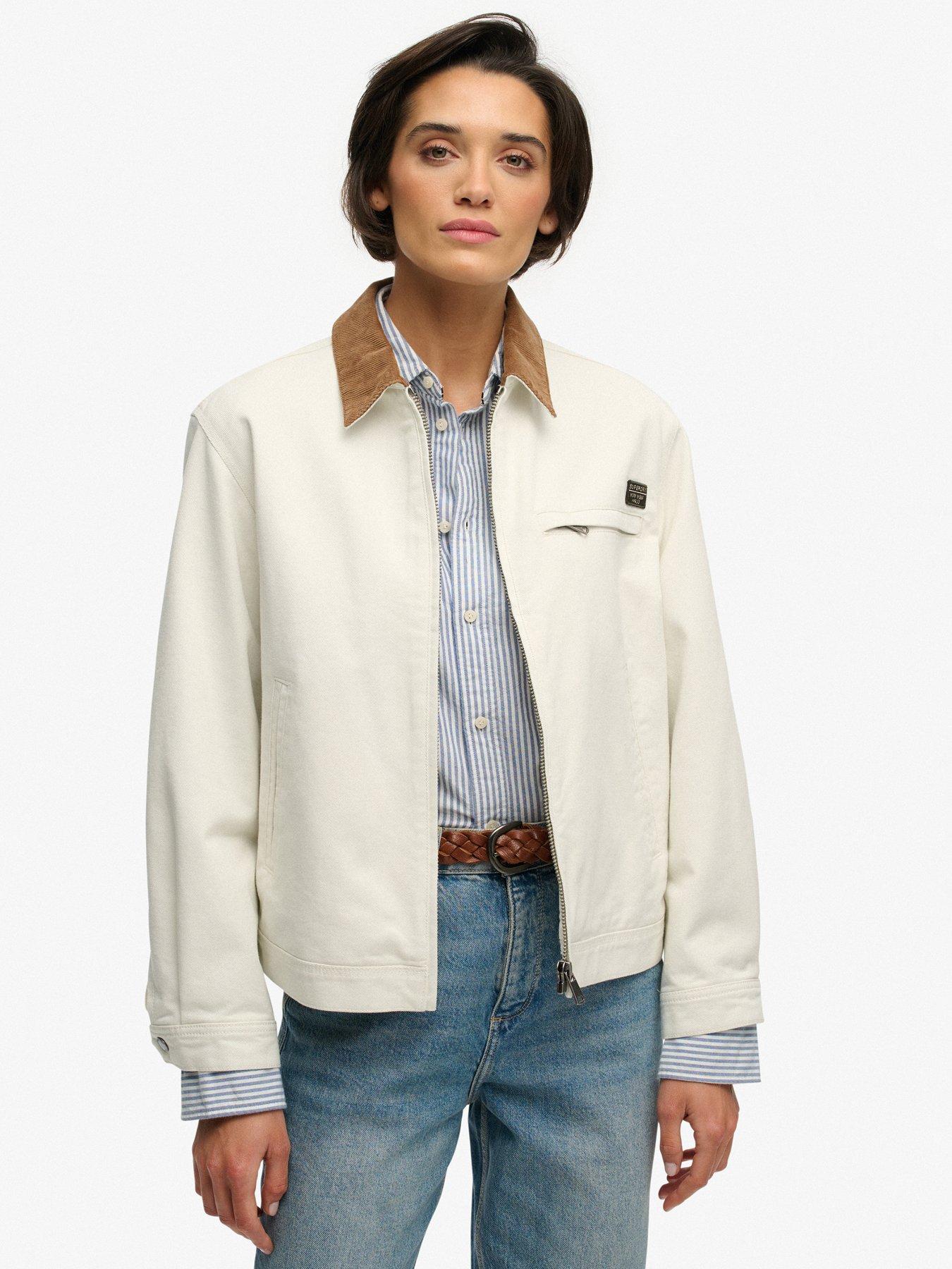 Image 1 of 7 of Superdry Cord Collar Ranch Jacket - White