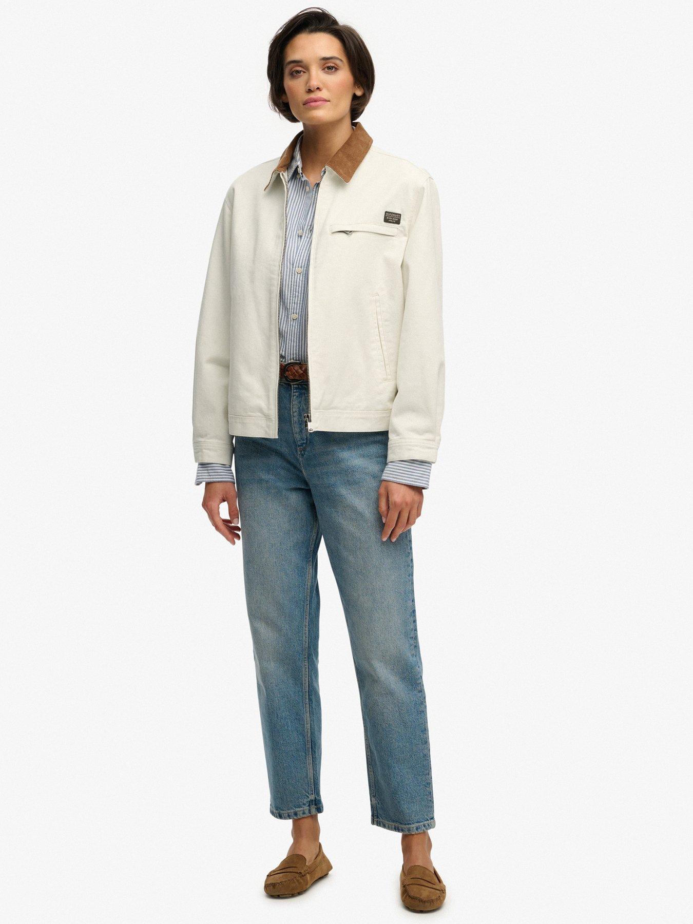 Image 3 of 7 of Superdry Cord Collar Ranch Jacket - White