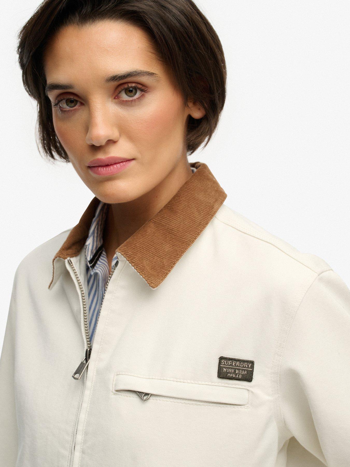 Image 4 of 7 of Superdry Cord Collar Ranch Jacket - White