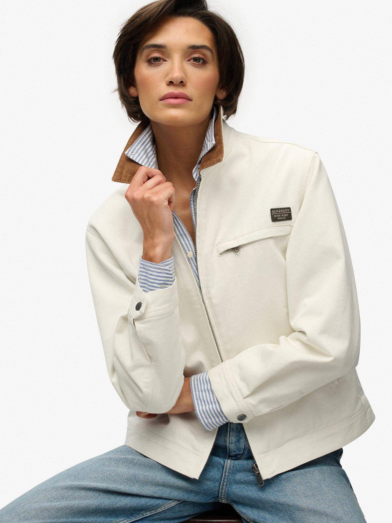 Image 6 of 7 of Superdry Cord Collar Ranch Jacket - White