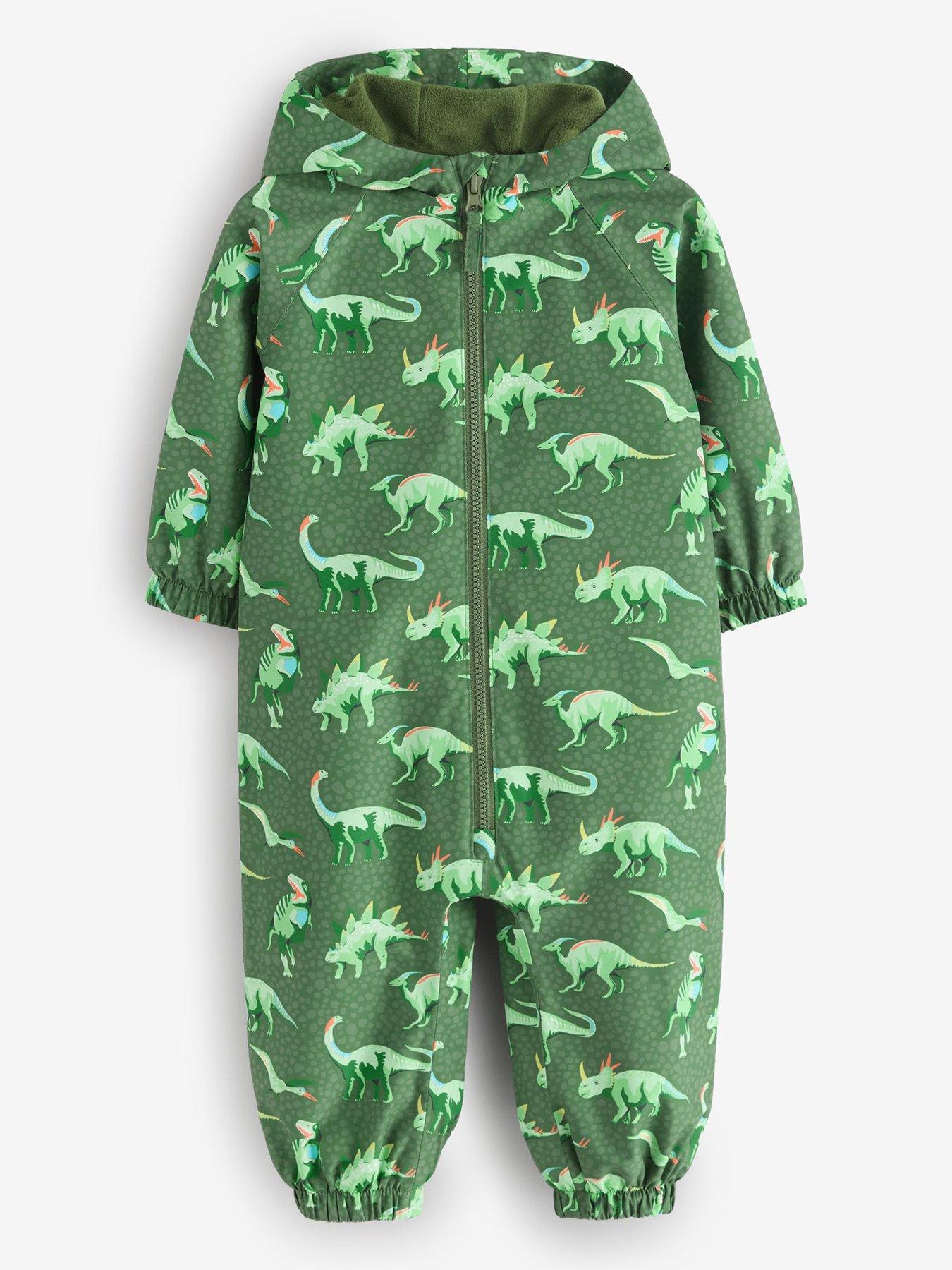 Image 2 of 7 of Cath Kidston Boys Dino Print Fleece Lined Zip Through Puddlesuit - Green