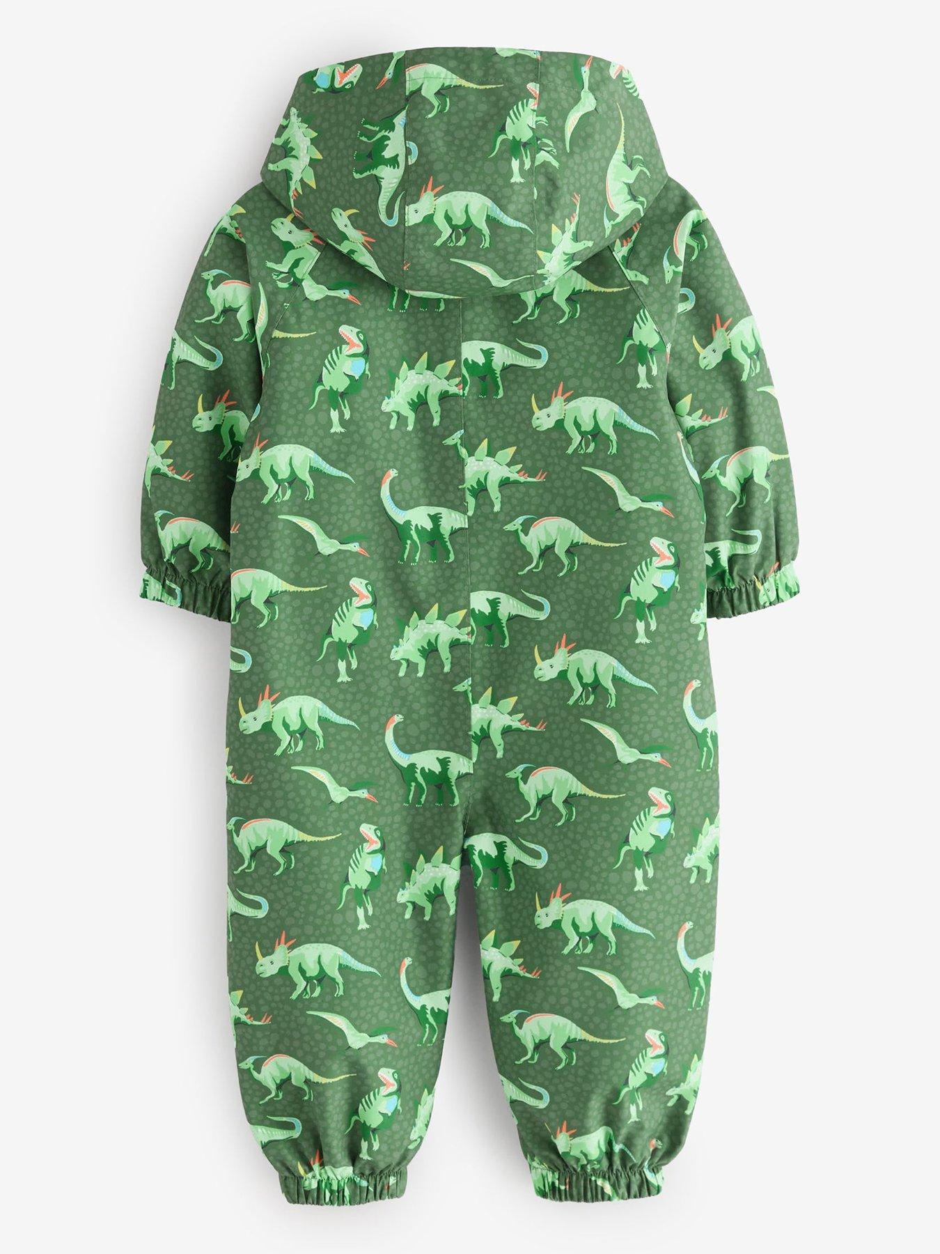 Image 3 of 7 of Cath Kidston Boys Dino Print Fleece Lined Zip Through Puddlesuit - Green