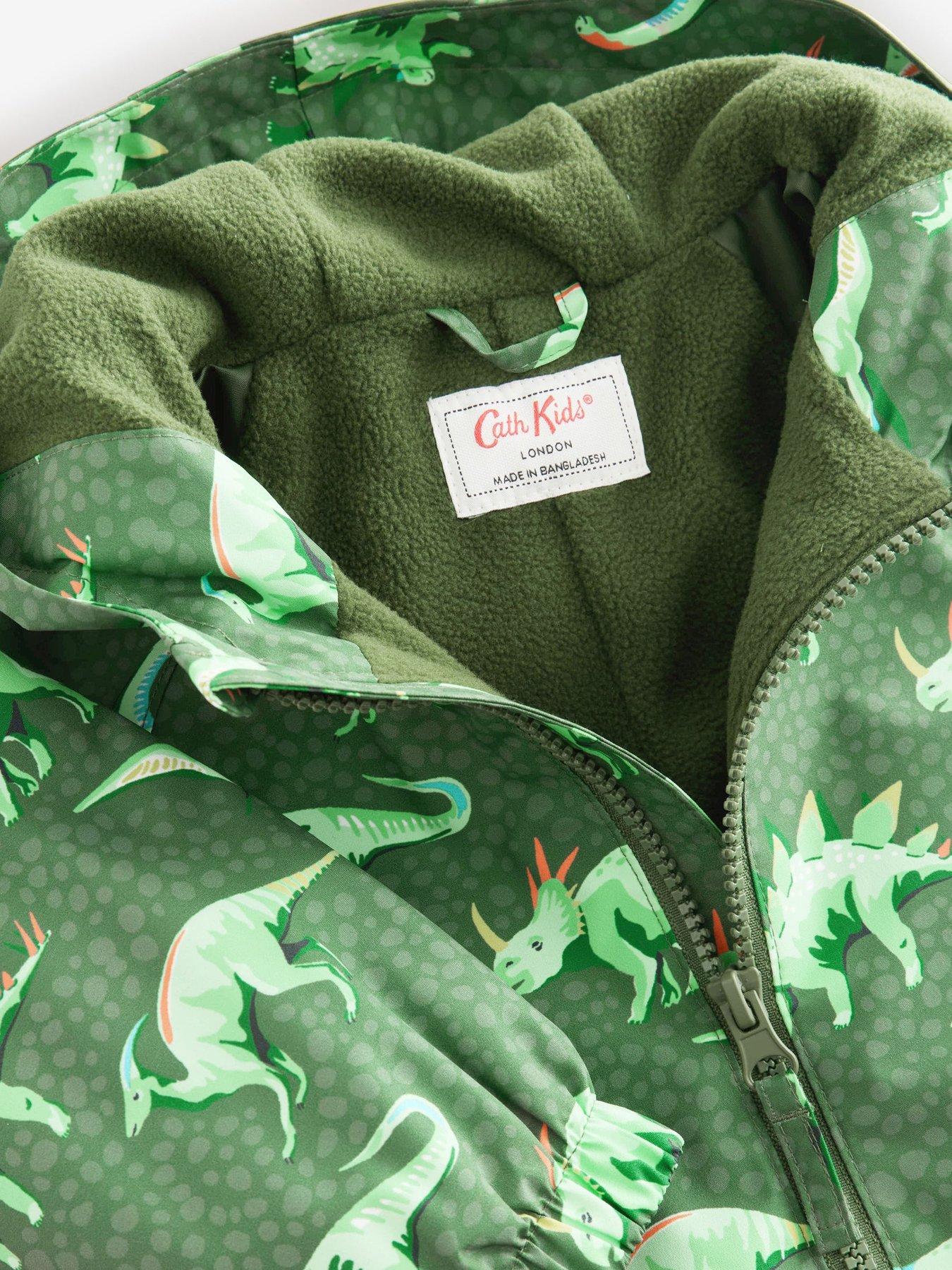 Image 4 of 7 of Cath Kidston Boys Dino Print Fleece Lined Zip Through Puddlesuit - Green