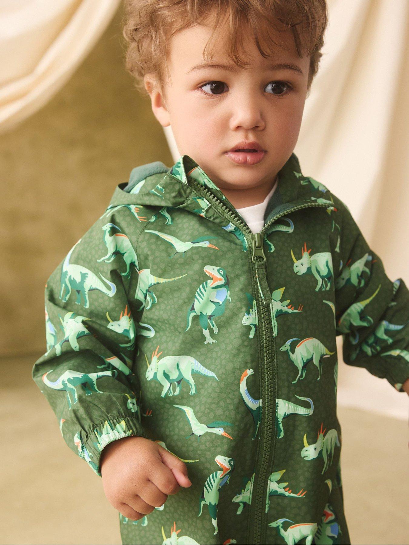 Image 6 of 7 of Cath Kidston Boys Dino Print Fleece Lined Zip Through Puddlesuit - Green