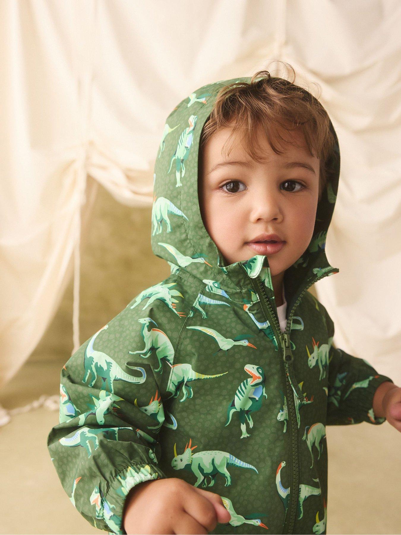 Image 7 of 7 of Cath Kidston Boys Dino Print Fleece Lined Zip Through Puddlesuit - Green