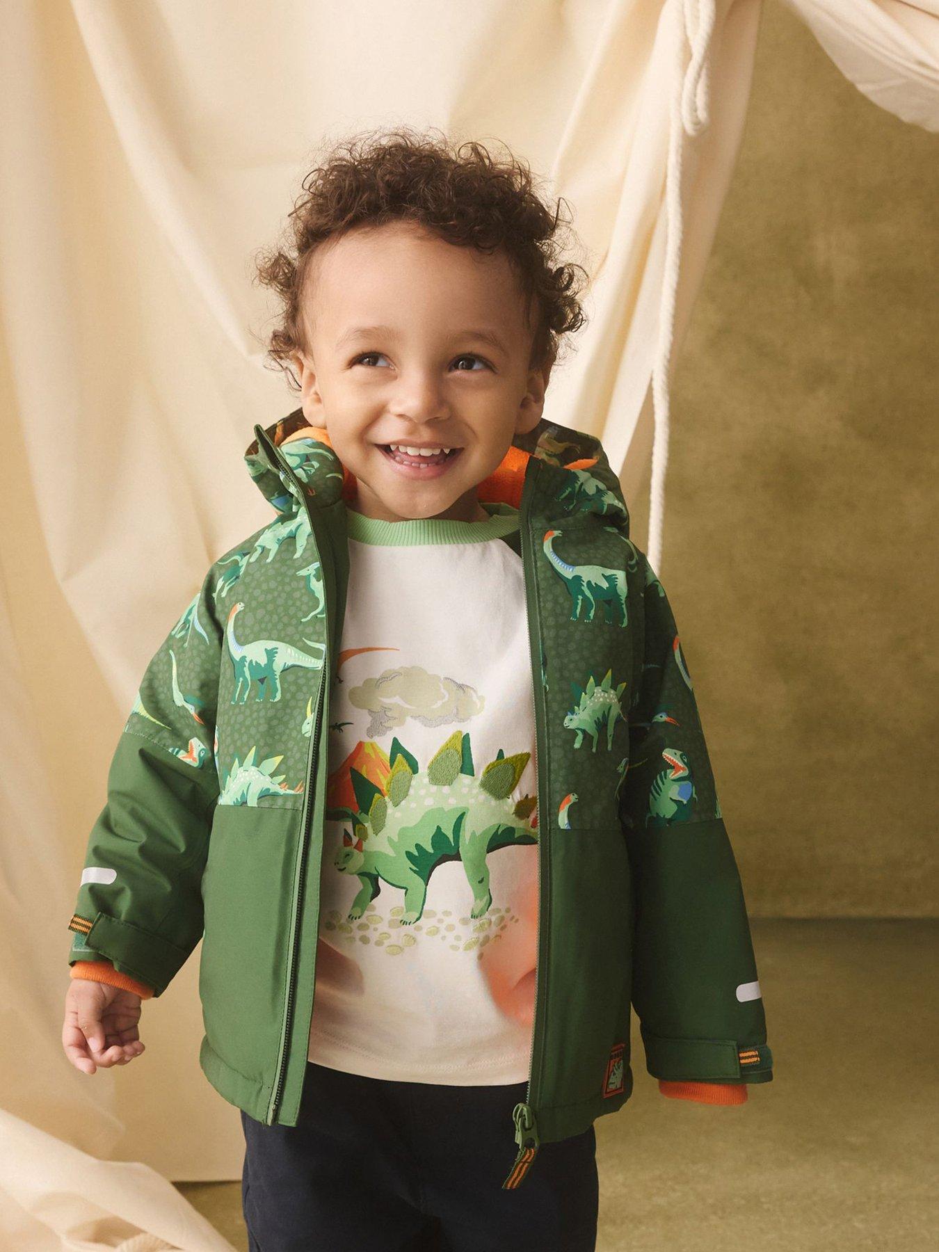 Image 1 of 7 of Cath Kidston Boys Dino Print Hooded Zip Anorak - Green