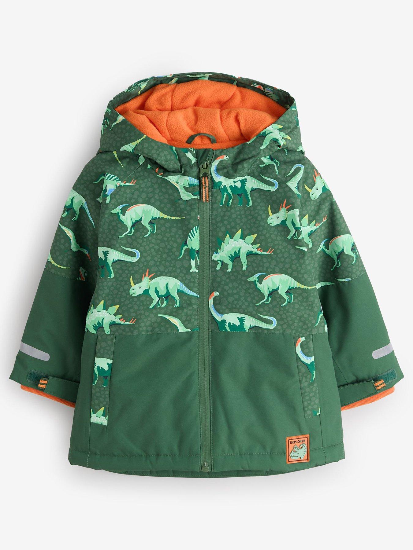 Image 2 of 7 of Cath Kidston Boys Dino Print Hooded Zip Anorak - Green
