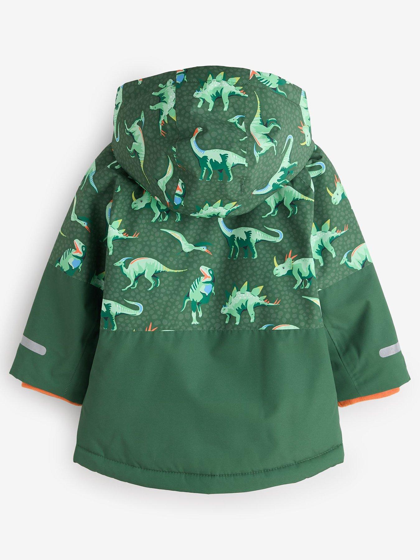 Image 3 of 7 of Cath Kidston Boys Dino Print Hooded Zip Anorak - Green