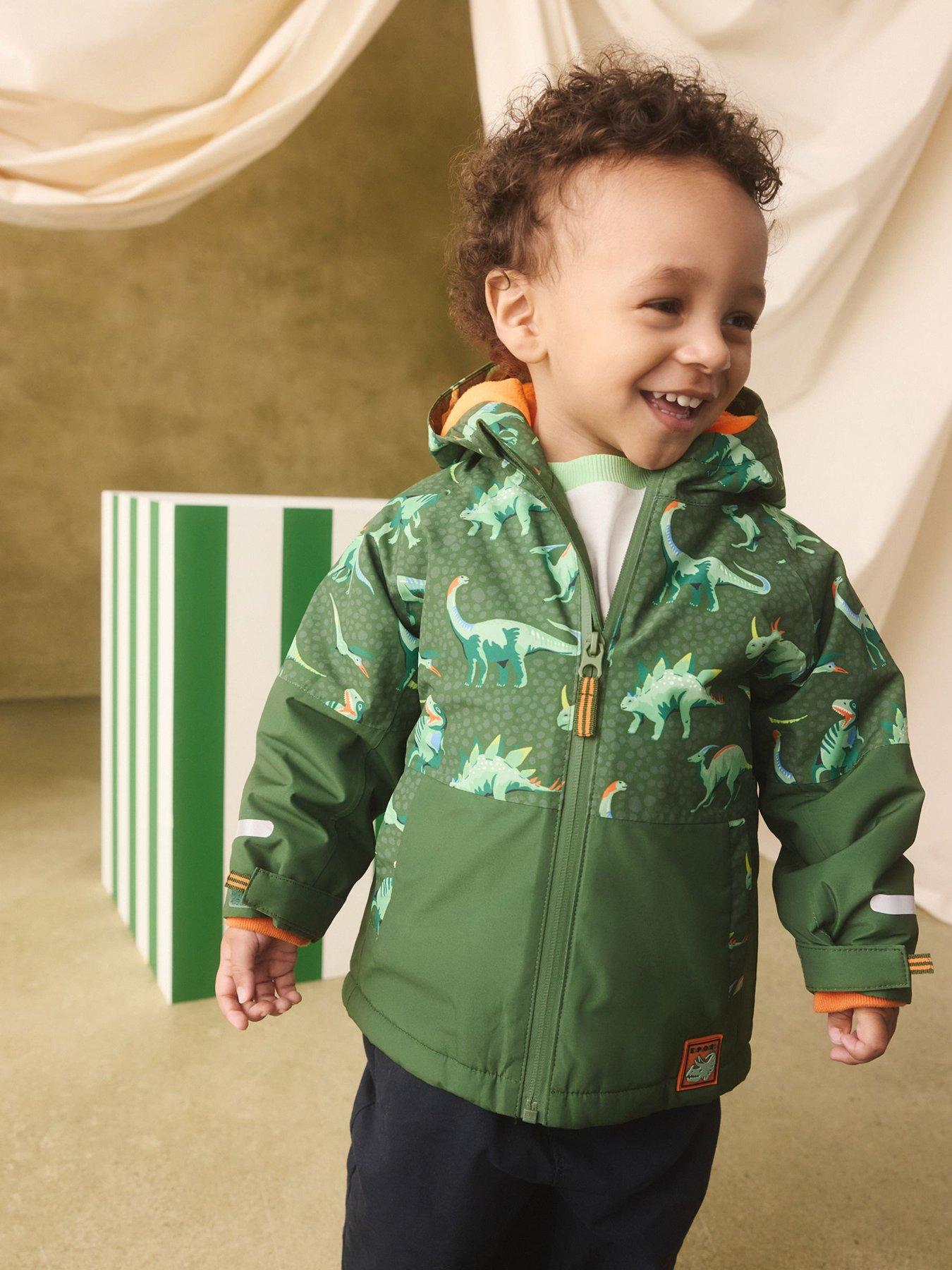 Image 7 of 7 of Cath Kidston Boys Dino Print Hooded Zip Anorak - Green