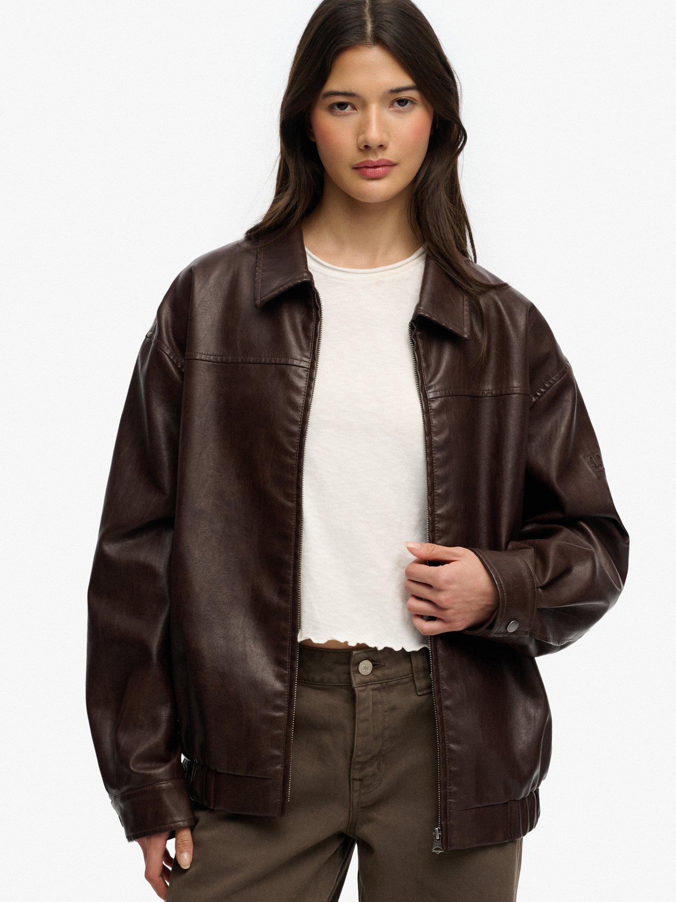 Image 1 of 5 of Superdry Collared Oversized Bomber Jacket - Brown