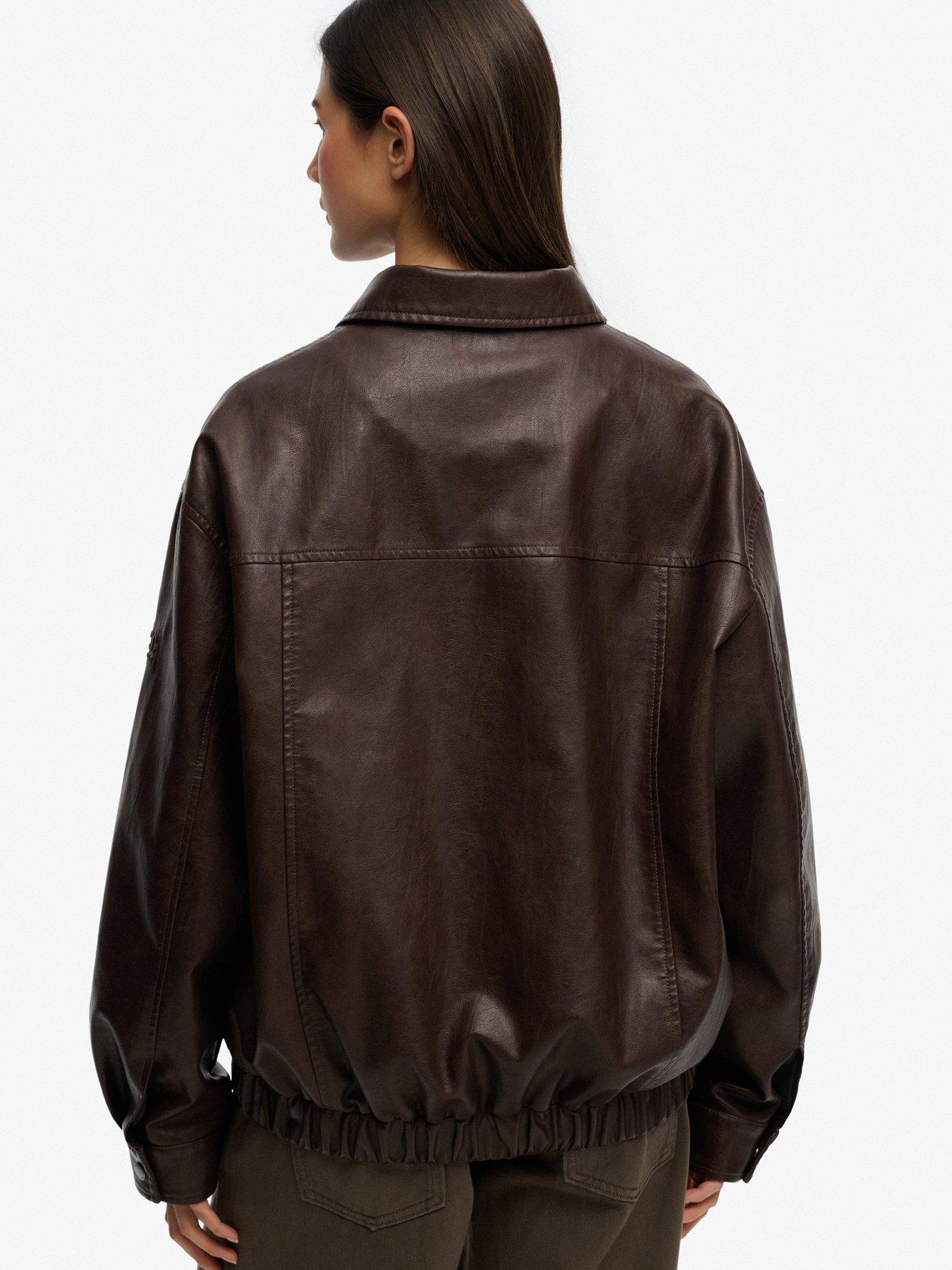 Image 2 of 5 of Superdry Collared Oversized Bomber Jacket - Brown
