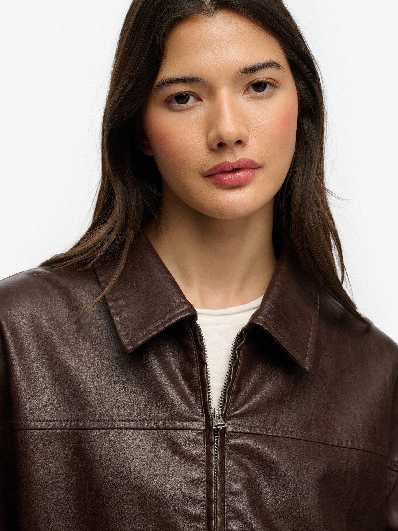 Image 4 of 5 of Superdry Collared Oversized Bomber Jacket - Brown