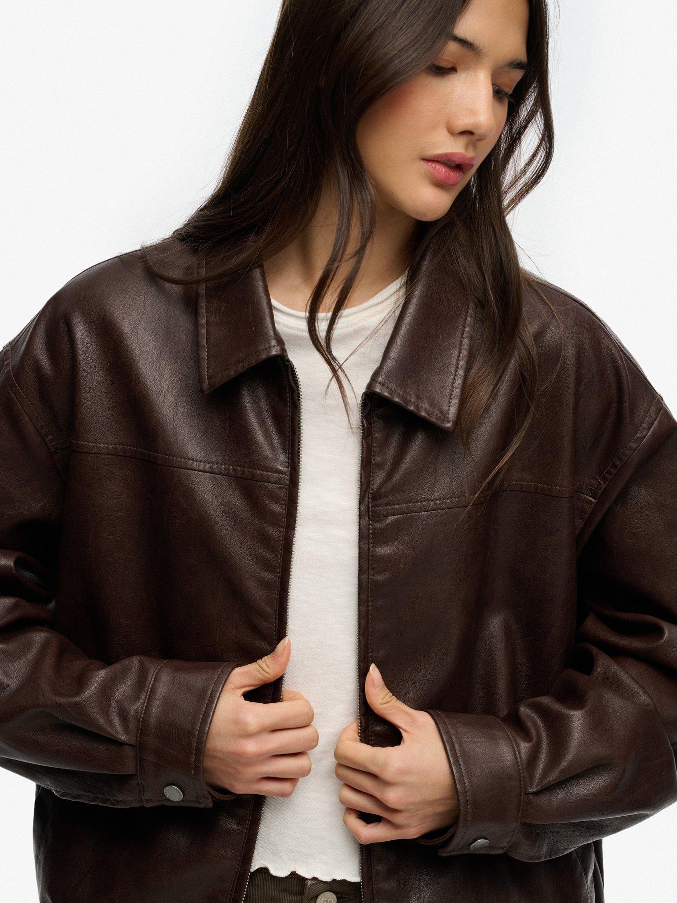 Image 5 of 5 of Superdry Collared Oversized Bomber Jacket - Brown