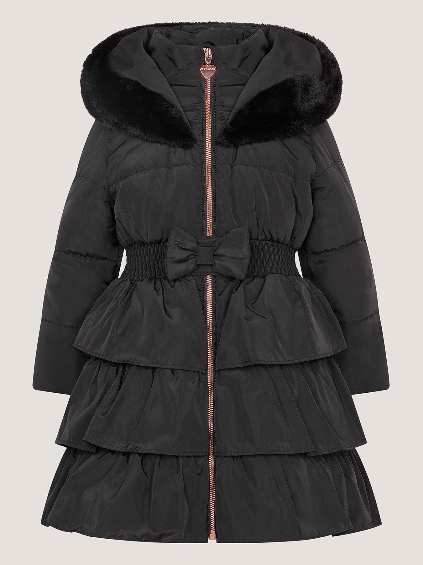 Image 2 of 4 of Monsoon Girls Padded Taylor Tiered Coat - Black